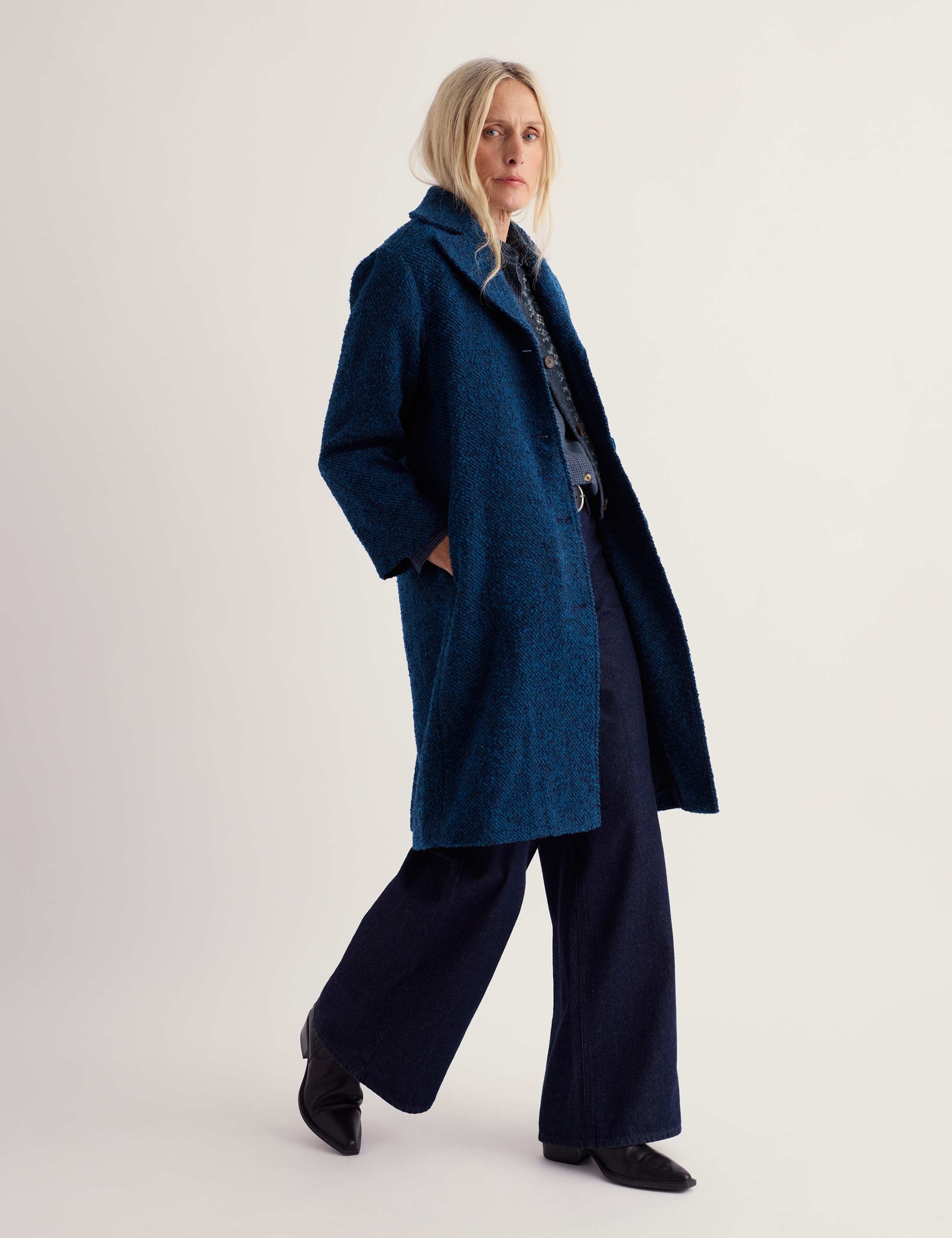 Wool Rich Textured Single Breasted Longline Coat
