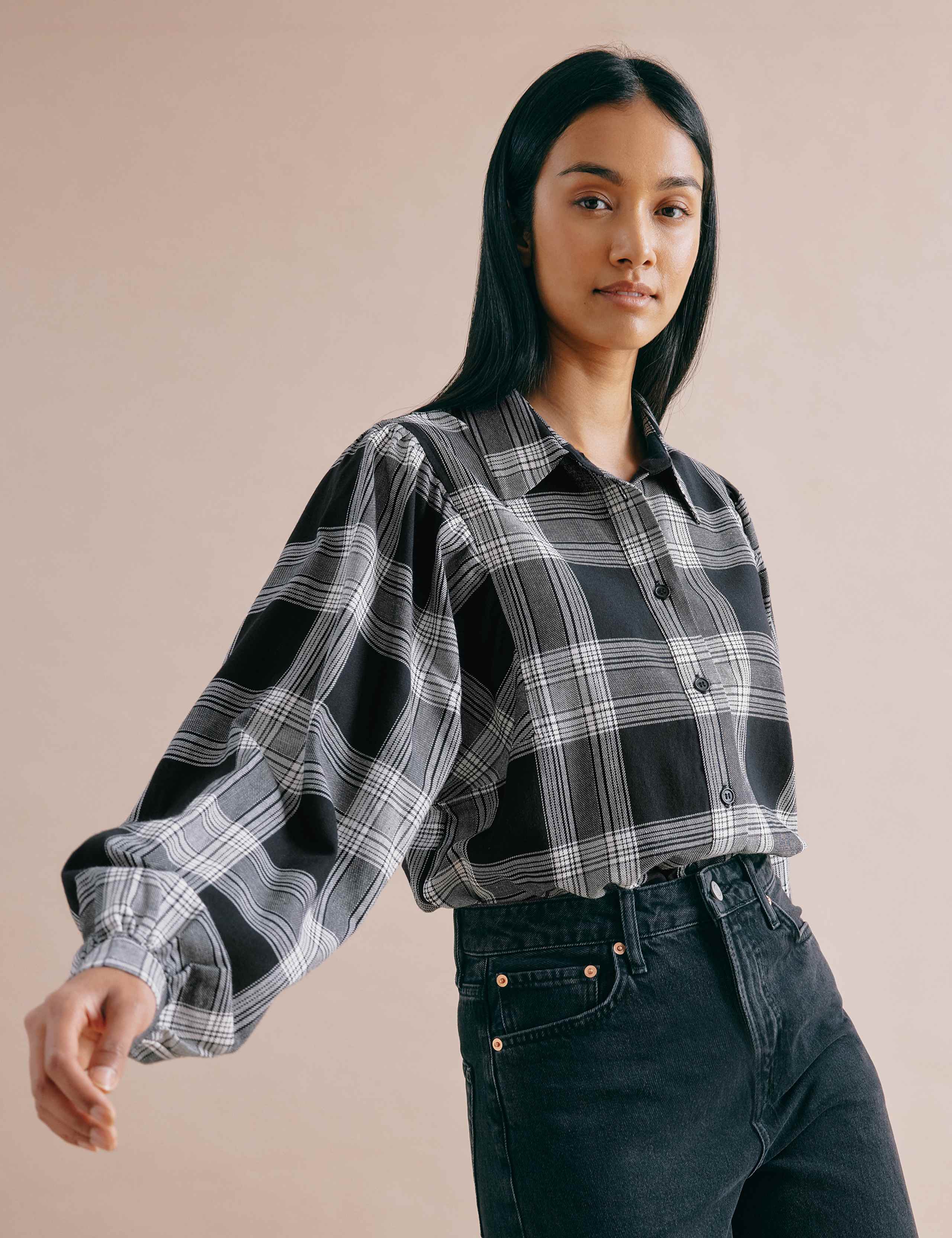 Pure Cotton Checked Collared Relaxed Shirt