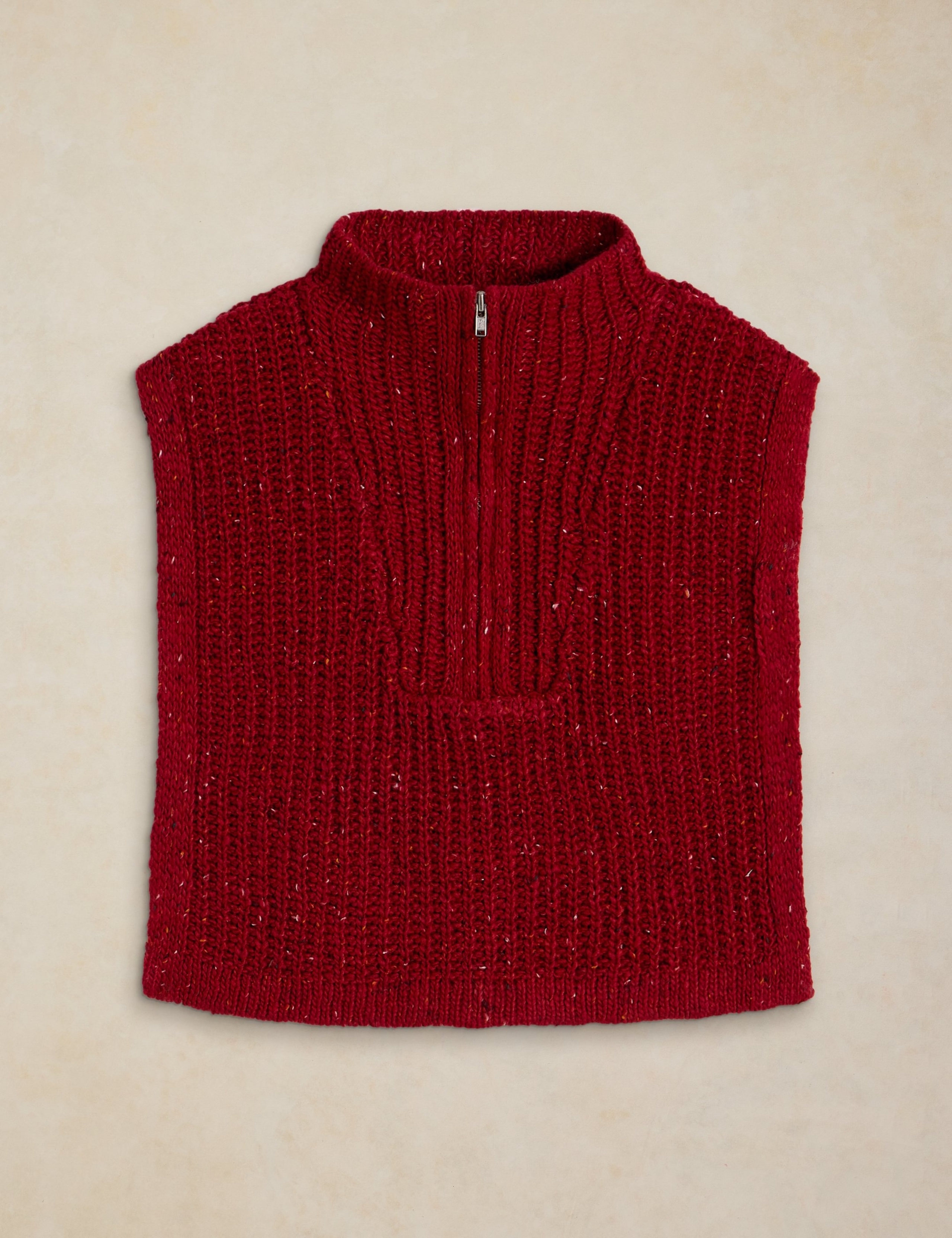 Funnel Neck Half Zip Knitted Poncho