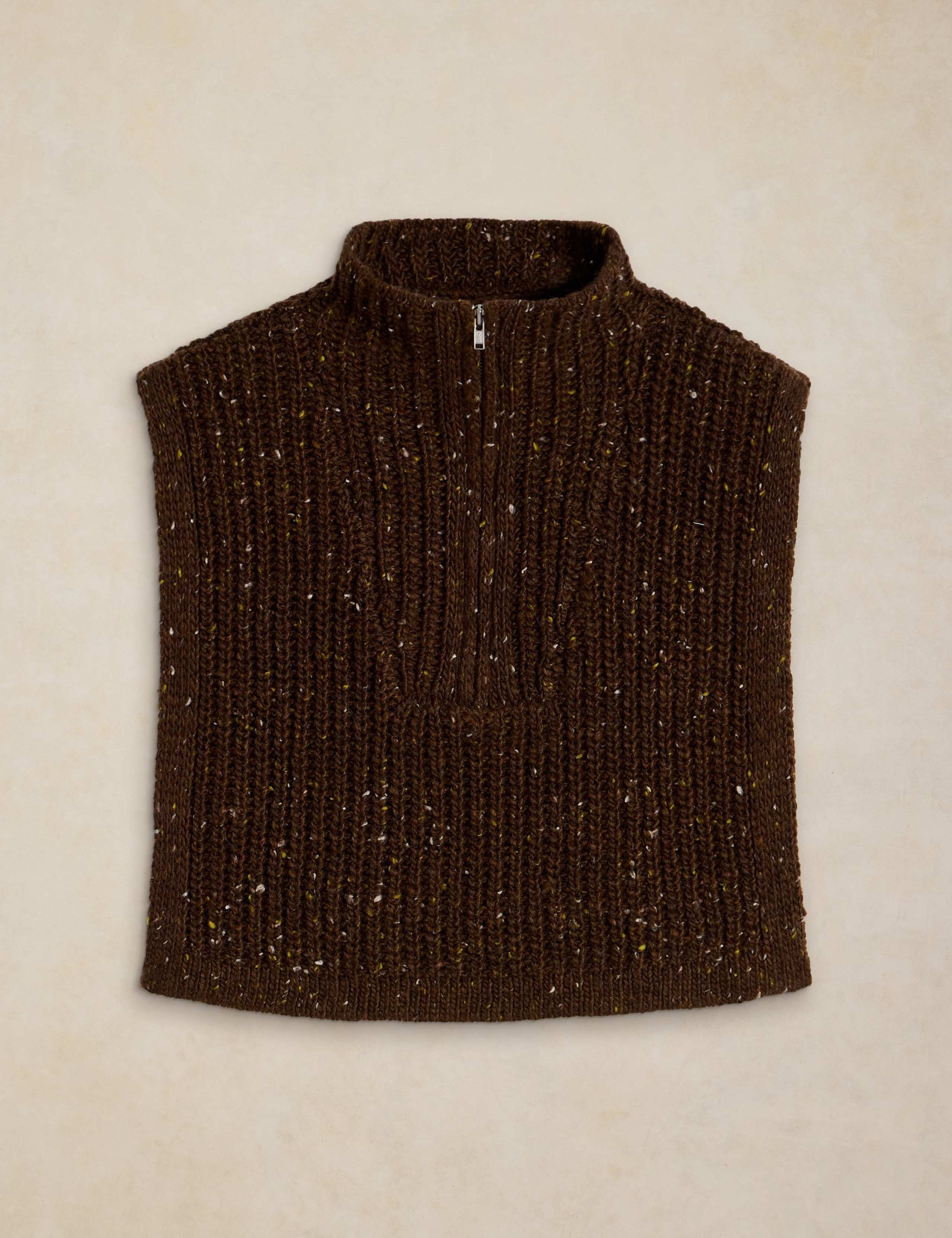 Funnel Neck Half Zip Knitted Poncho