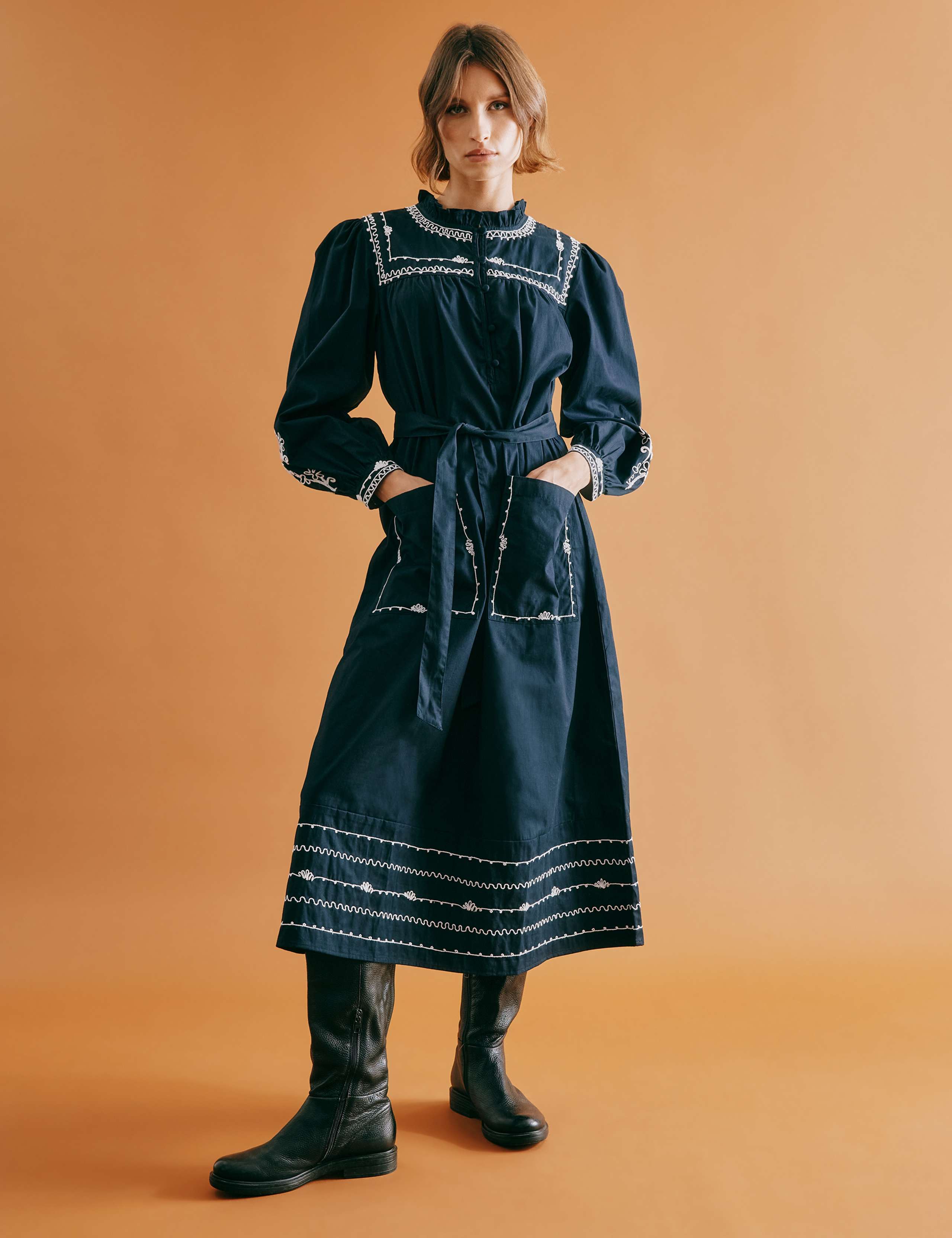 Pure Cotton Embroidered Midi Smock Dress