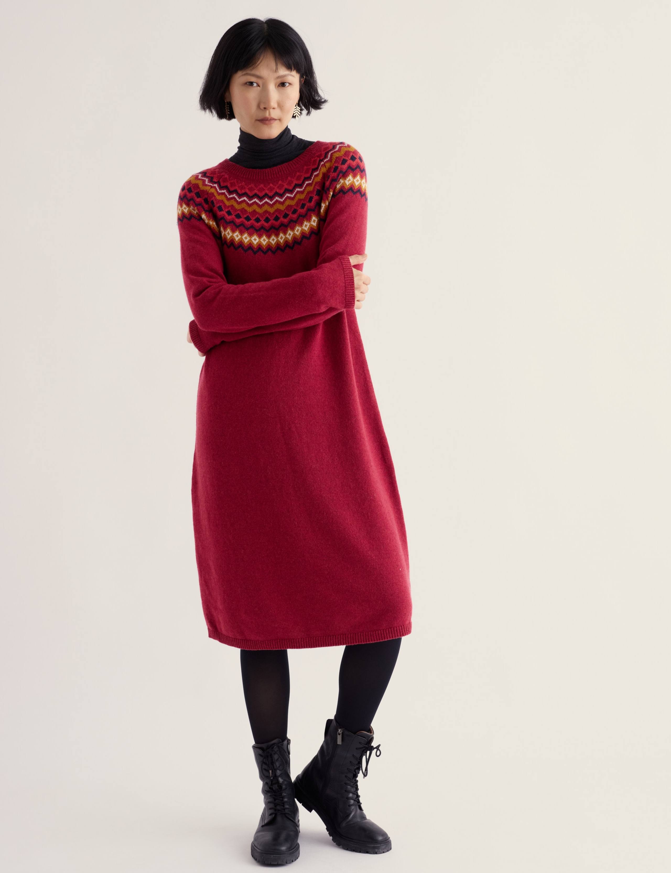 Fair Isle Crew Neck Jumper Dress with Merino Wool
