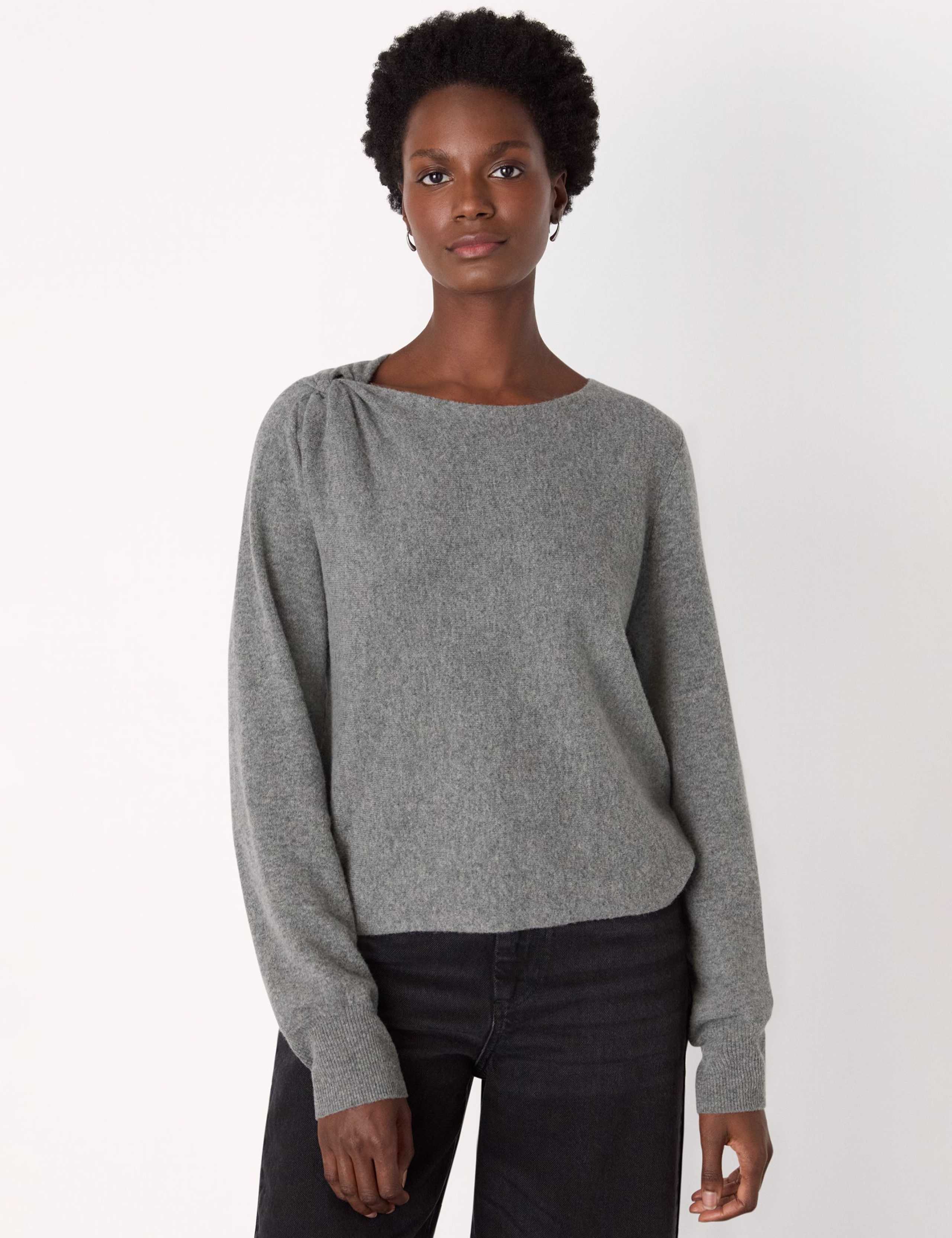 Pure Wool Textured Slash Neck Jumper