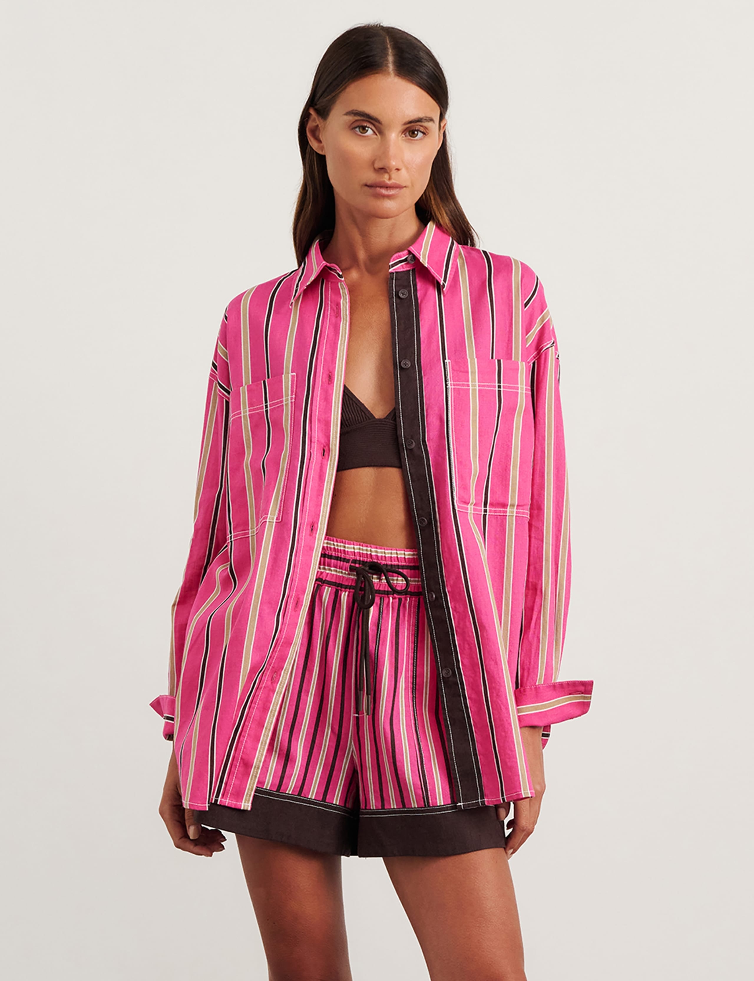 Linen Rich Striped Oversized Shirt