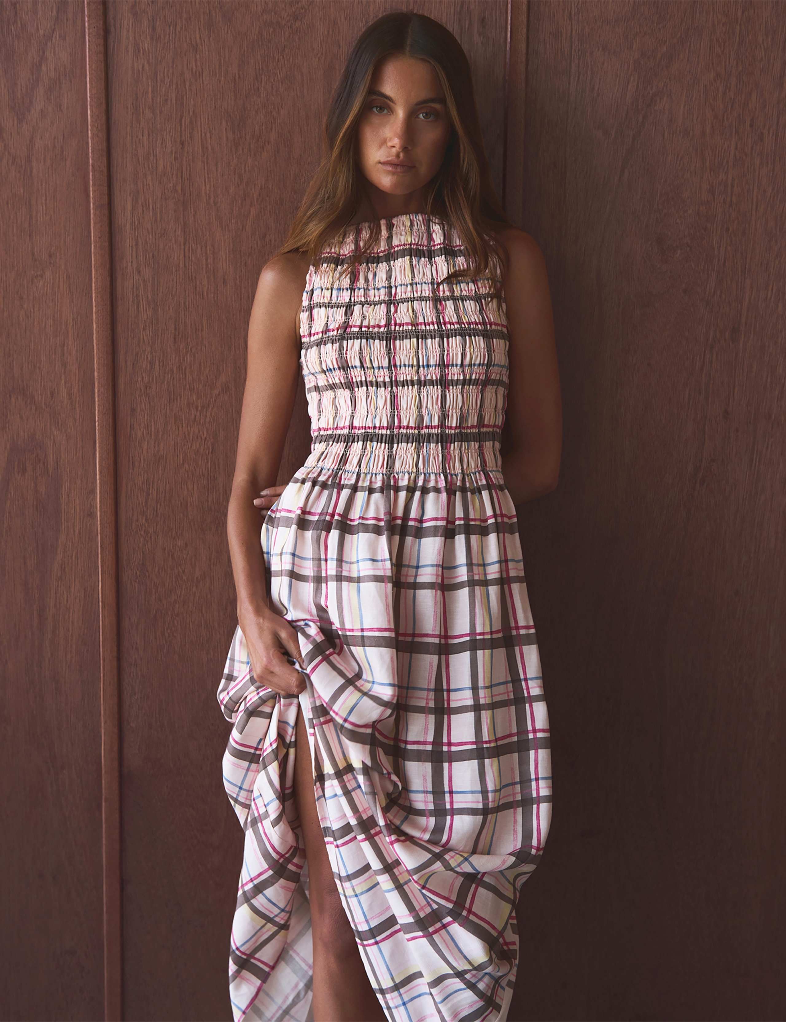 Lyocell Rich Painterly Checked Maxi Dress