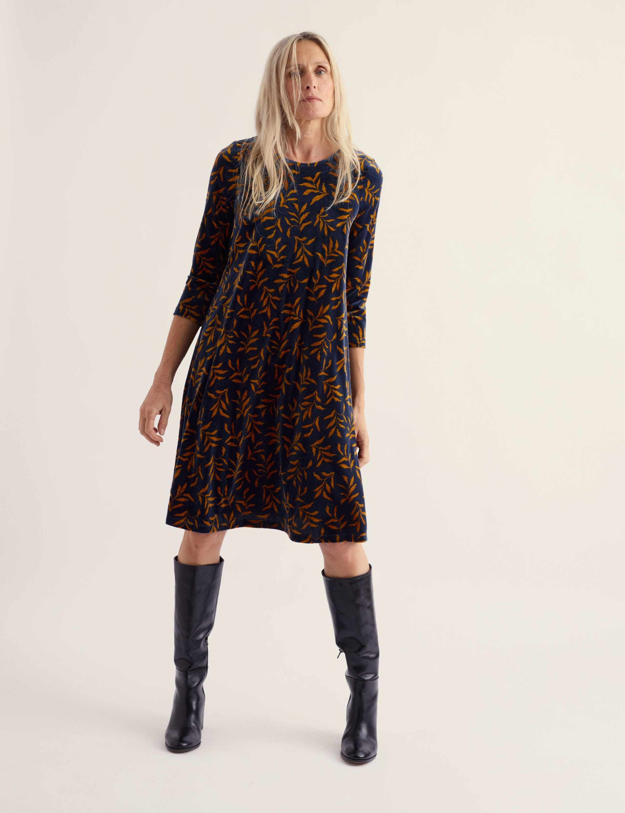 Velvet Printed Knee Length Shift Dress
