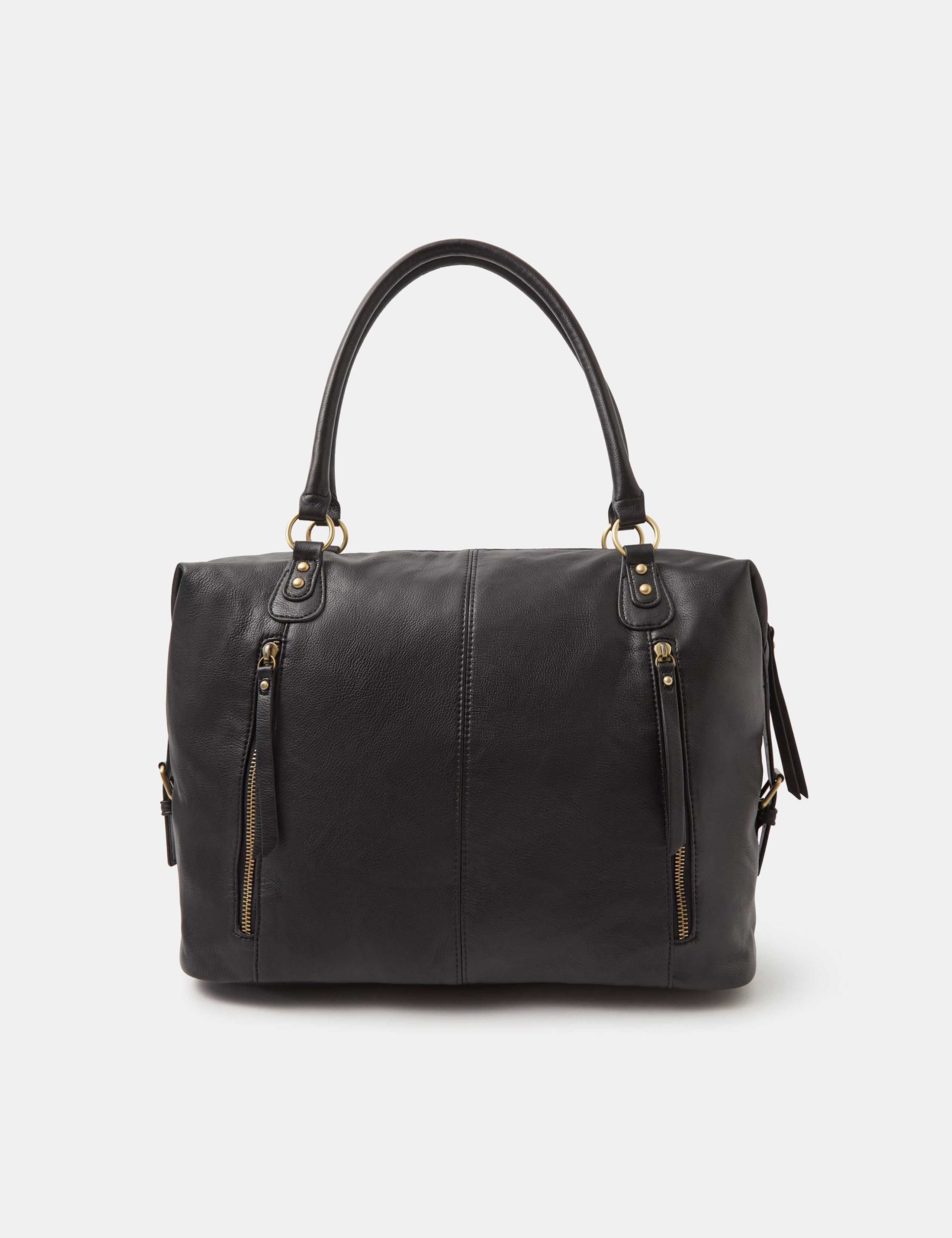 Faux Leather Zip Detail Shoulder Bag