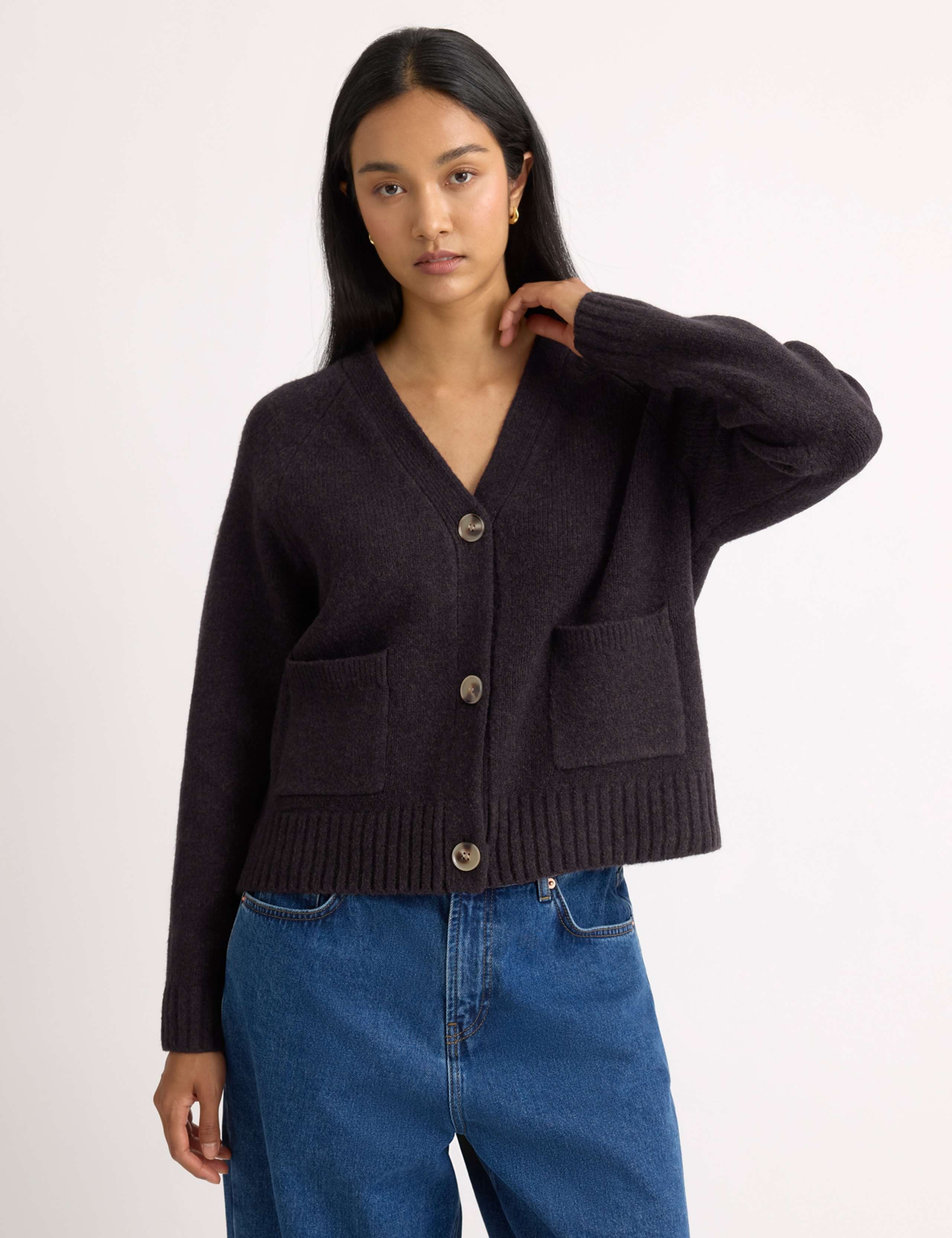 V-Neck Relaxed Cardigan with Wool