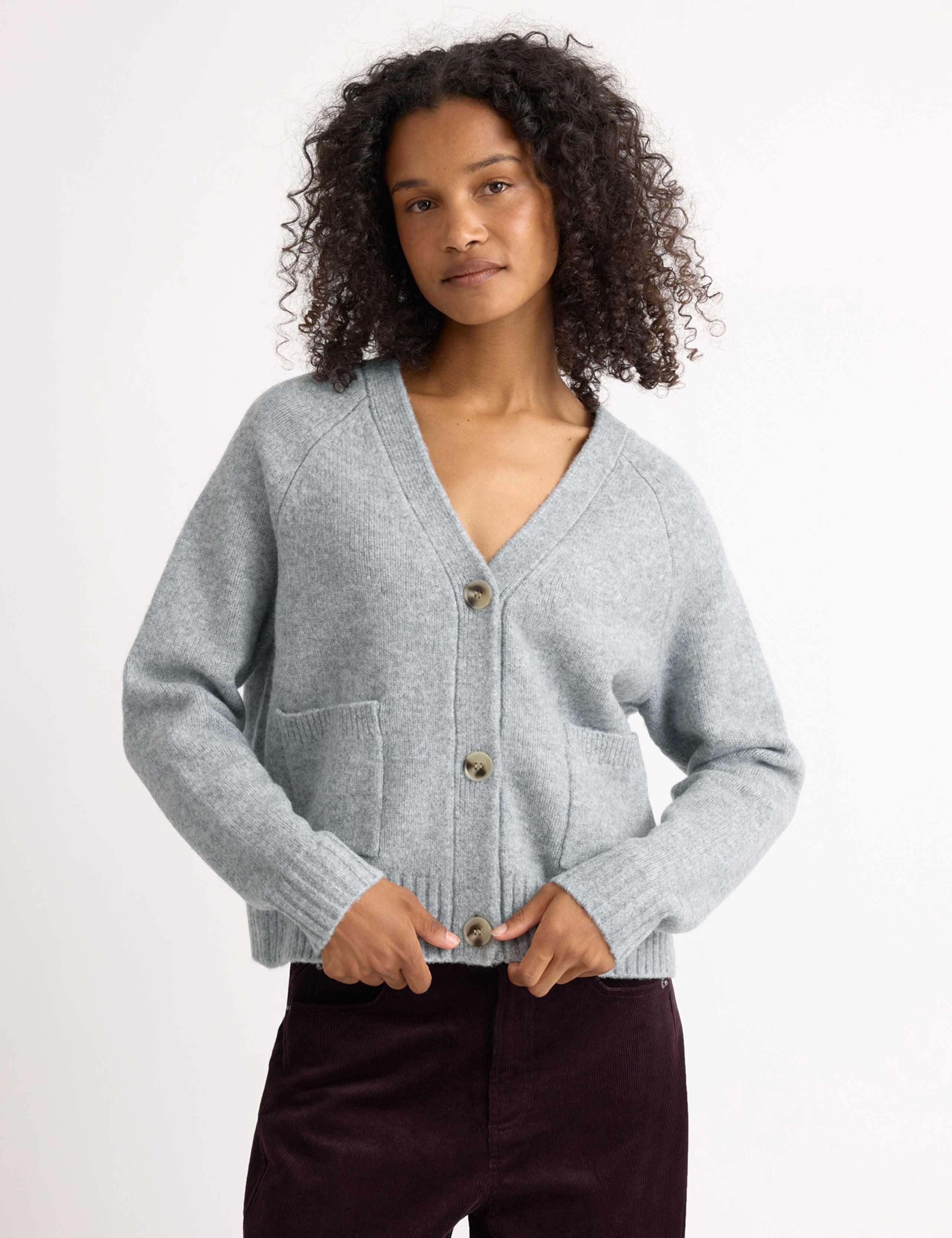 V-Neck Relaxed Cardigan with Wool
