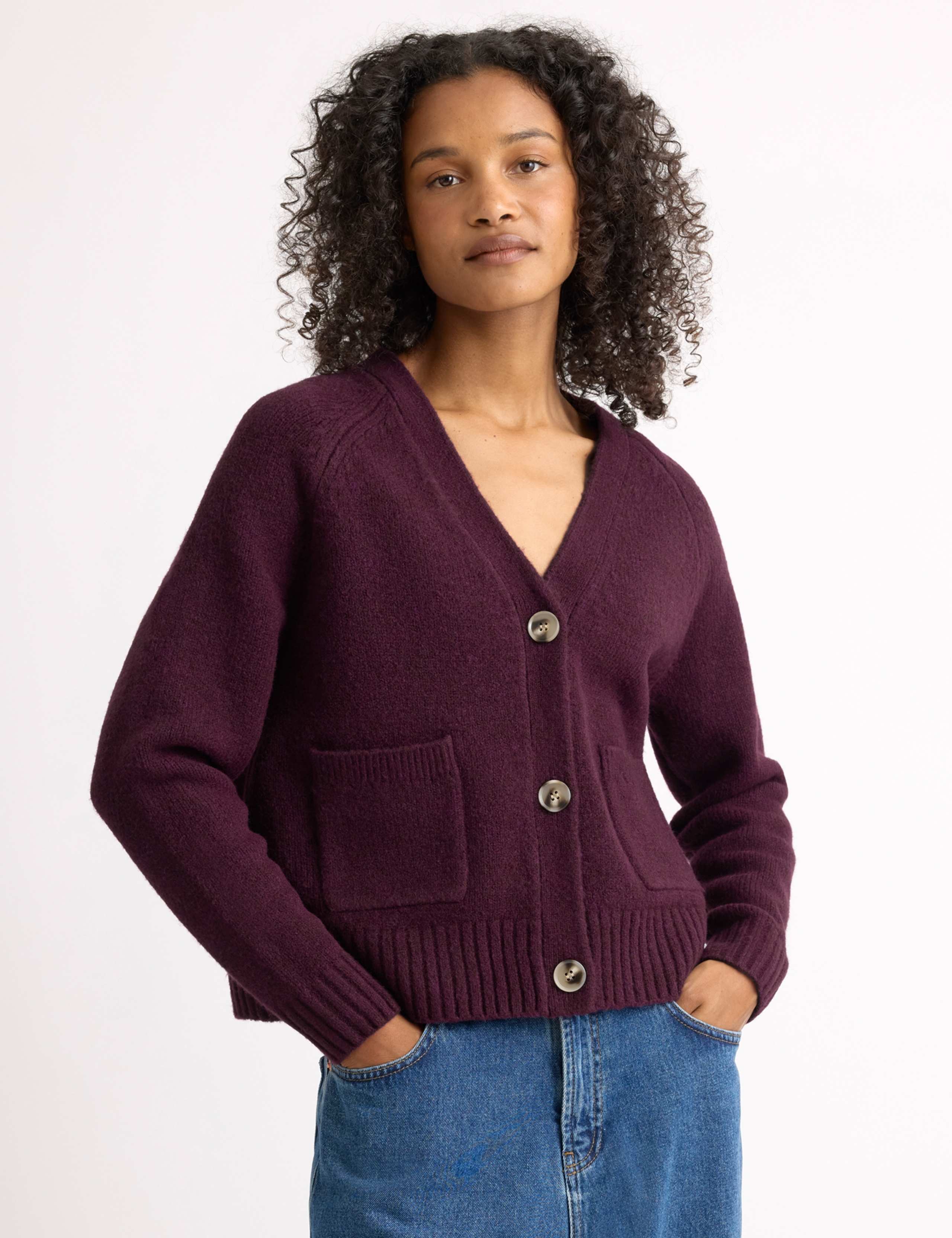 V-Neck Relaxed Cardigan with Wool