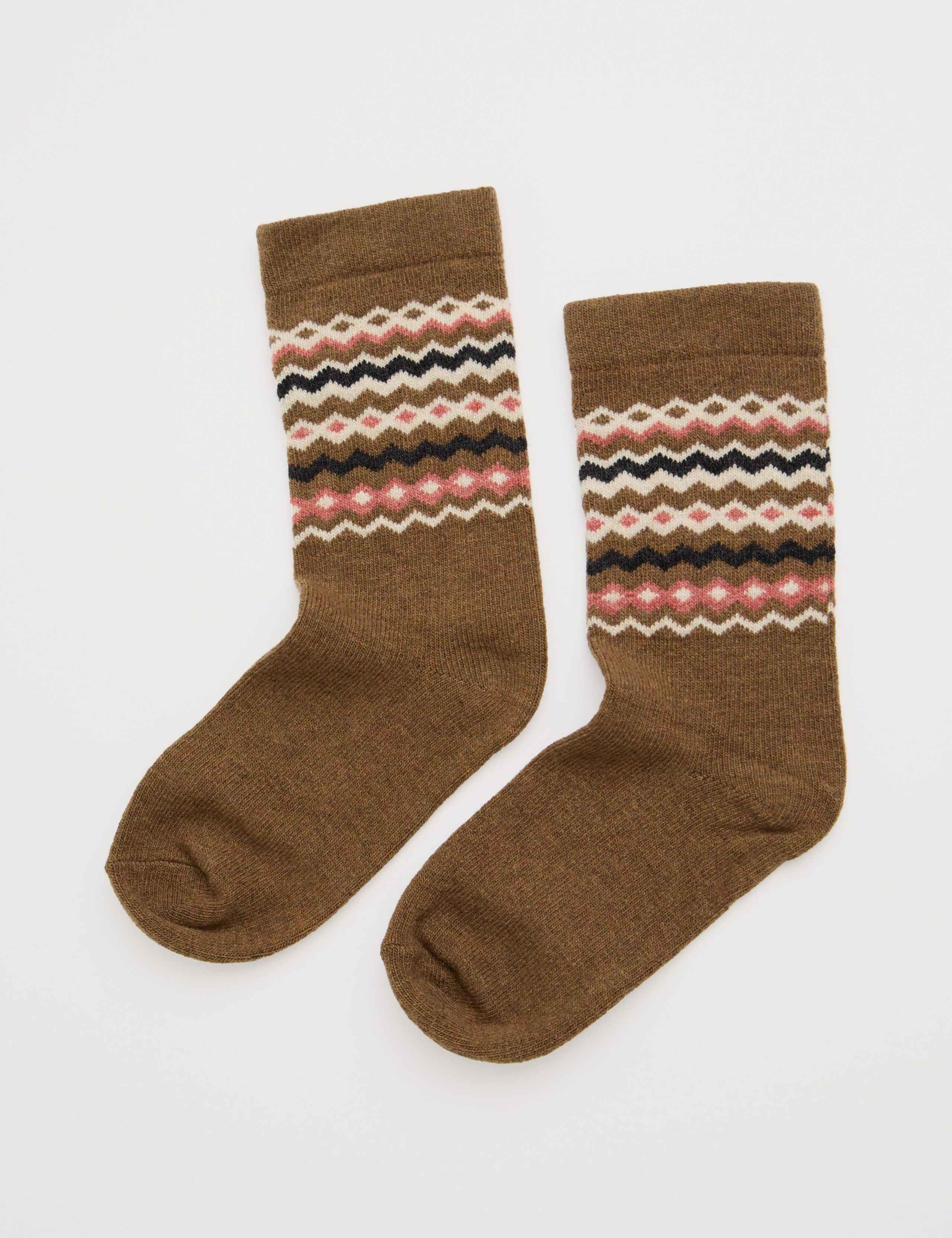 Fair Isle Ankle High Socks with Merino Wool