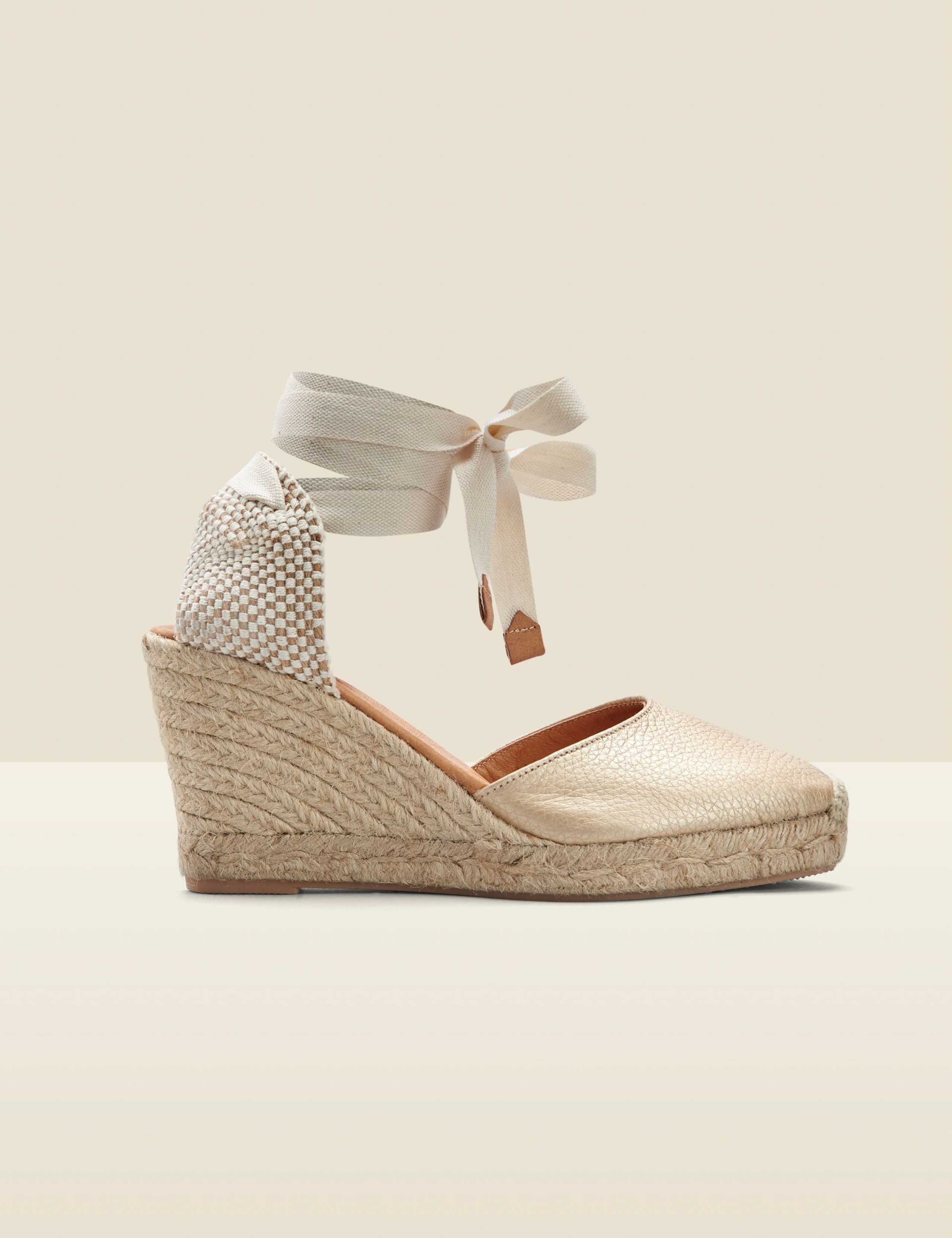 Leather Metallic Wedge Espadrilles