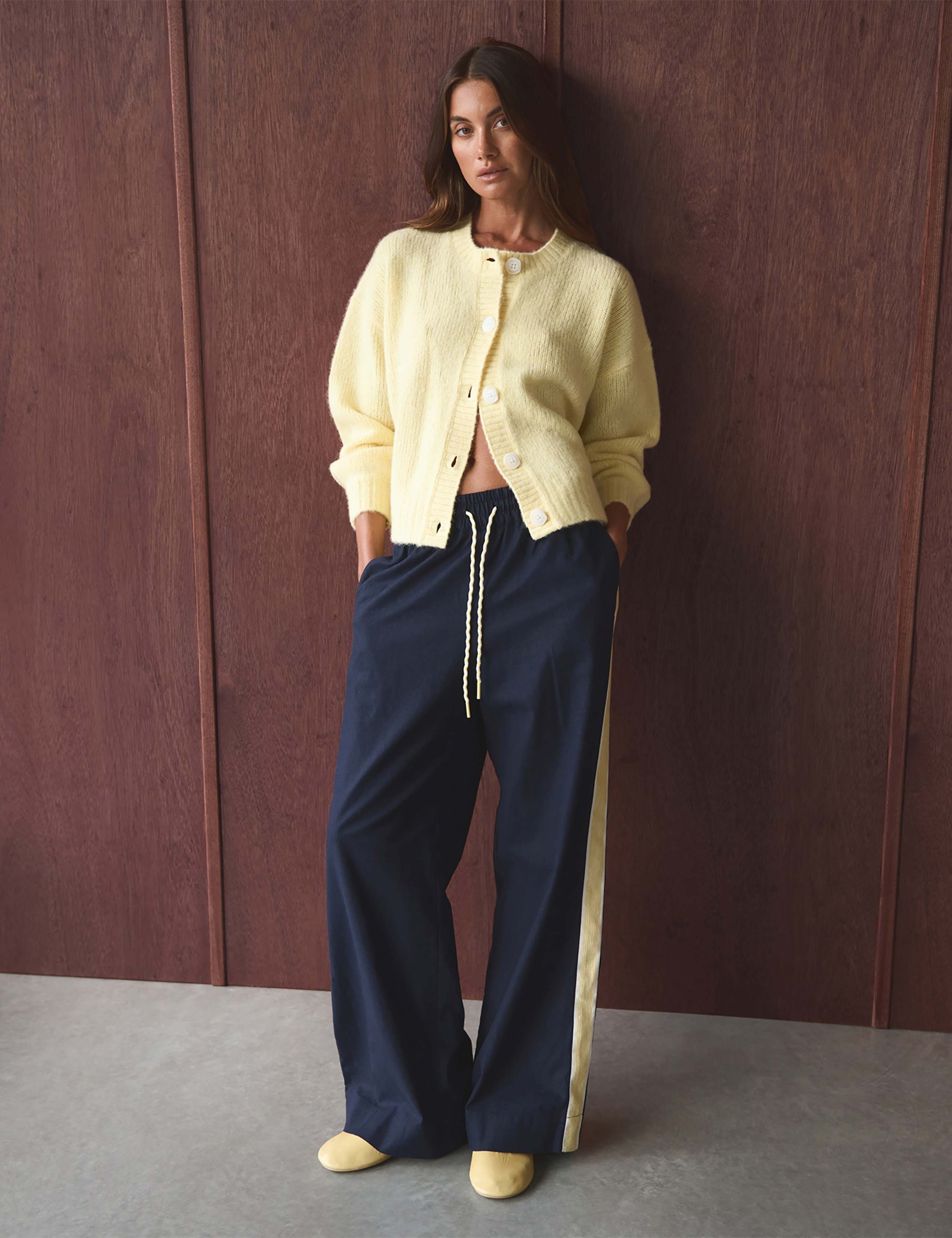 Linen Rich Side Stripe Wide Leg Trousers