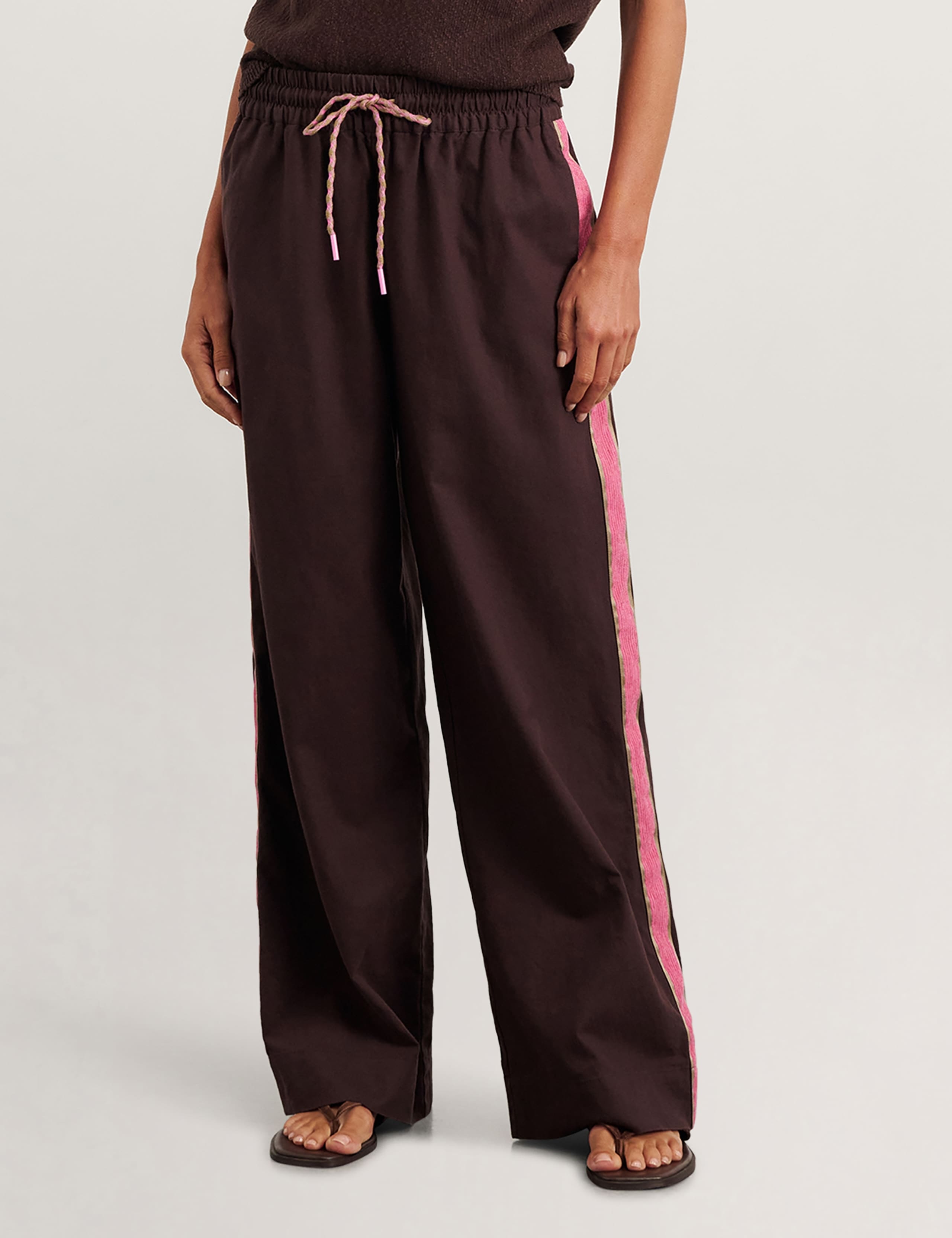 Linen Rich Side Stripe Wide Leg Trousers