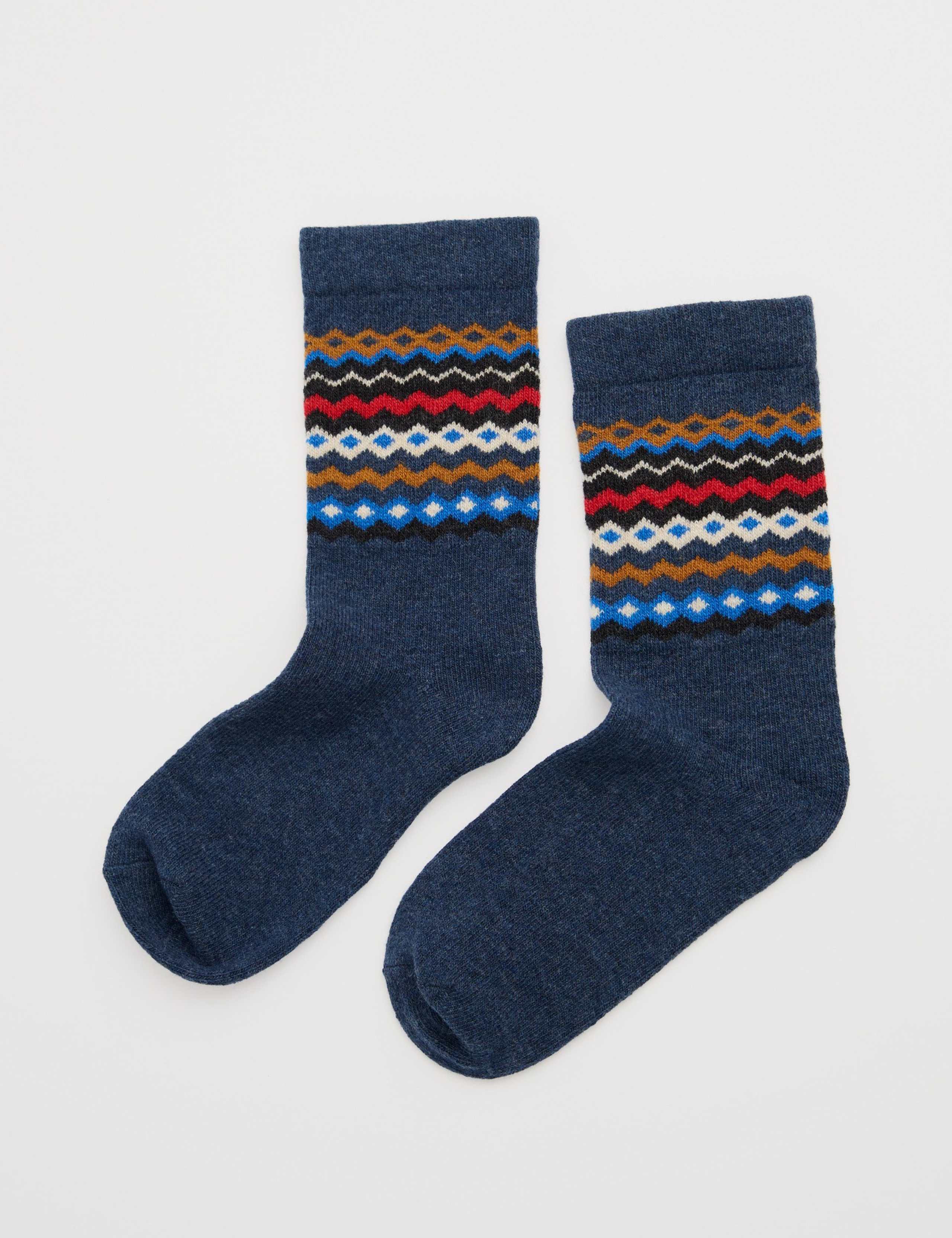 Fair Isle Ankle High Socks with Wool