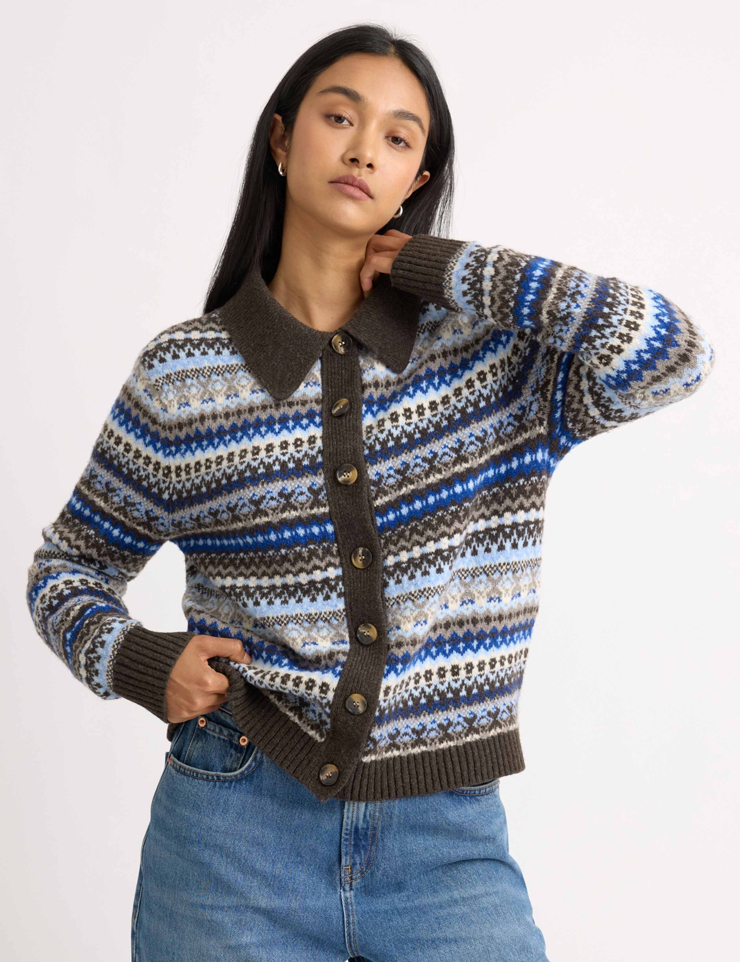 Fair Isle Collared Cardigan with Wool