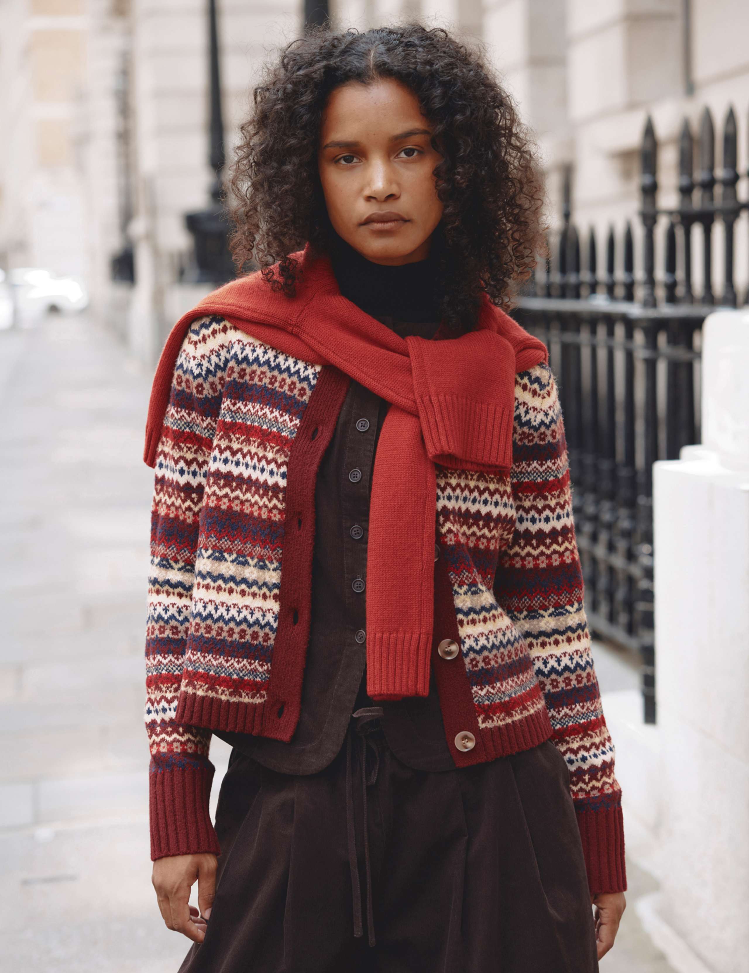 Fair Isle Crew Neck Cardigan with Wool