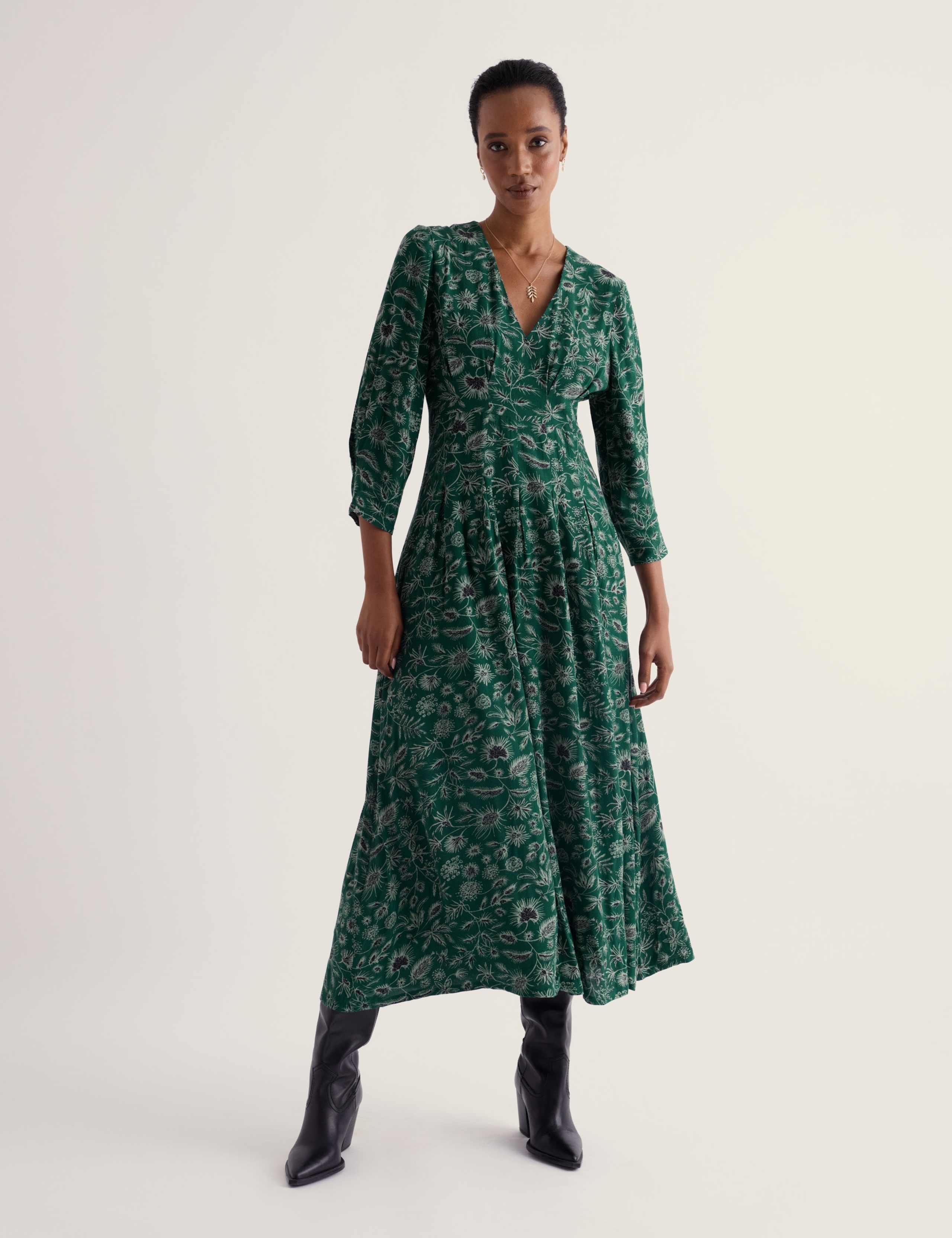 Printed V Neck Midaxi Dress