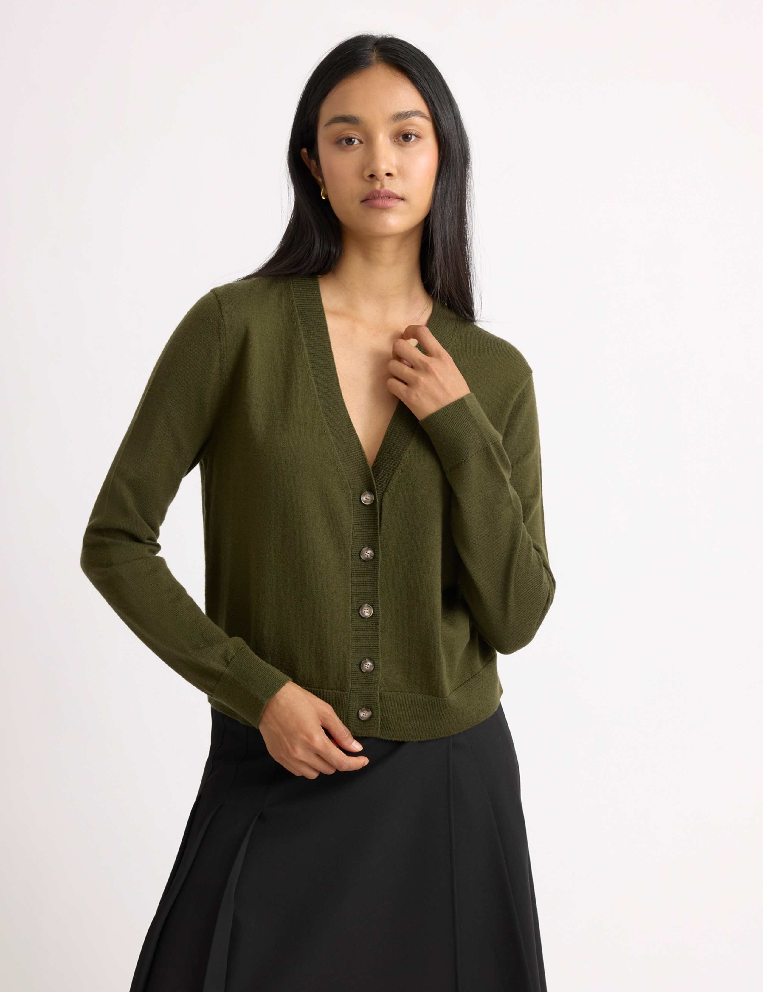 Pure Merino Wool V-Neck Button Front Cardigan