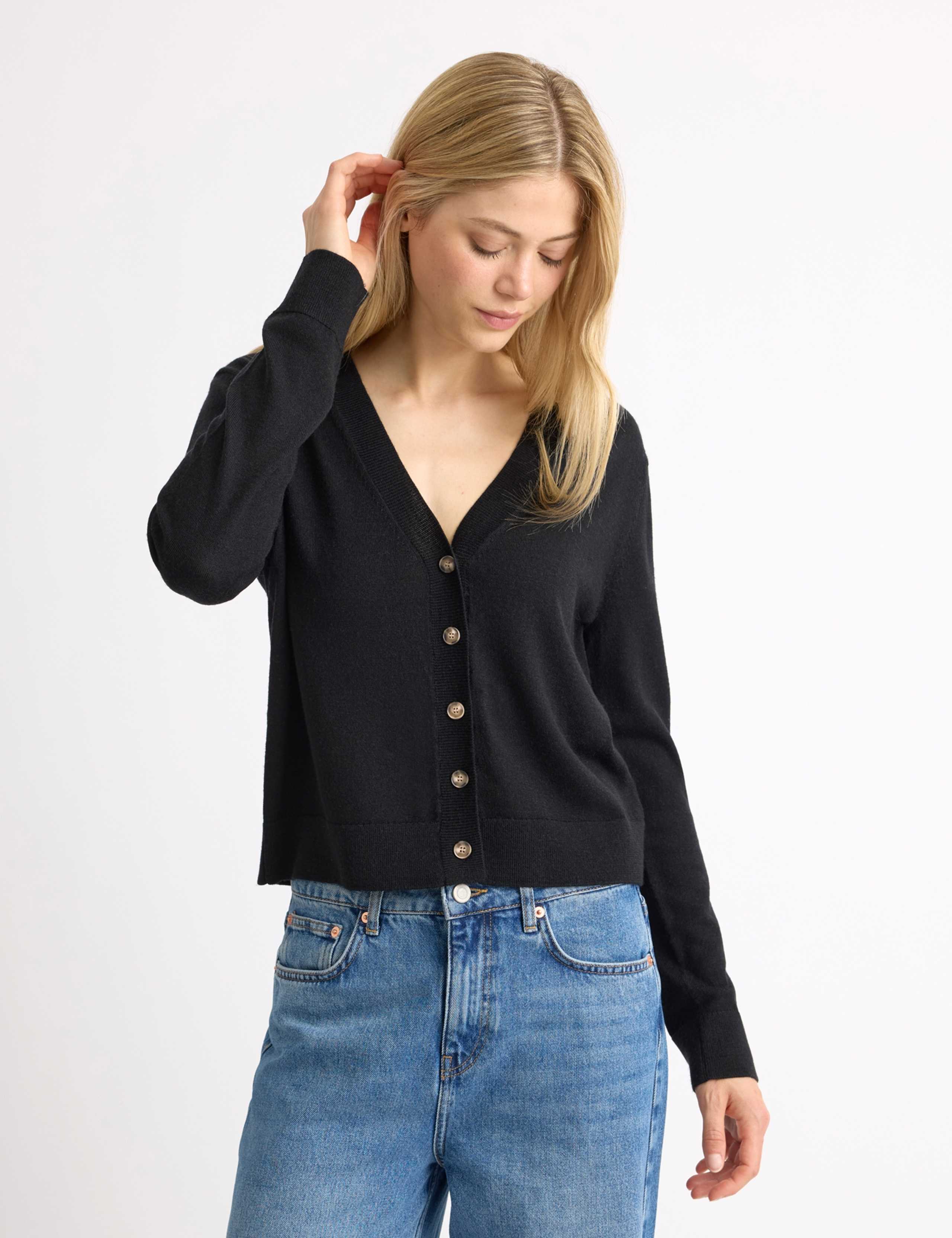 Pure Merino Wool V-Neck Button Front Cardigan