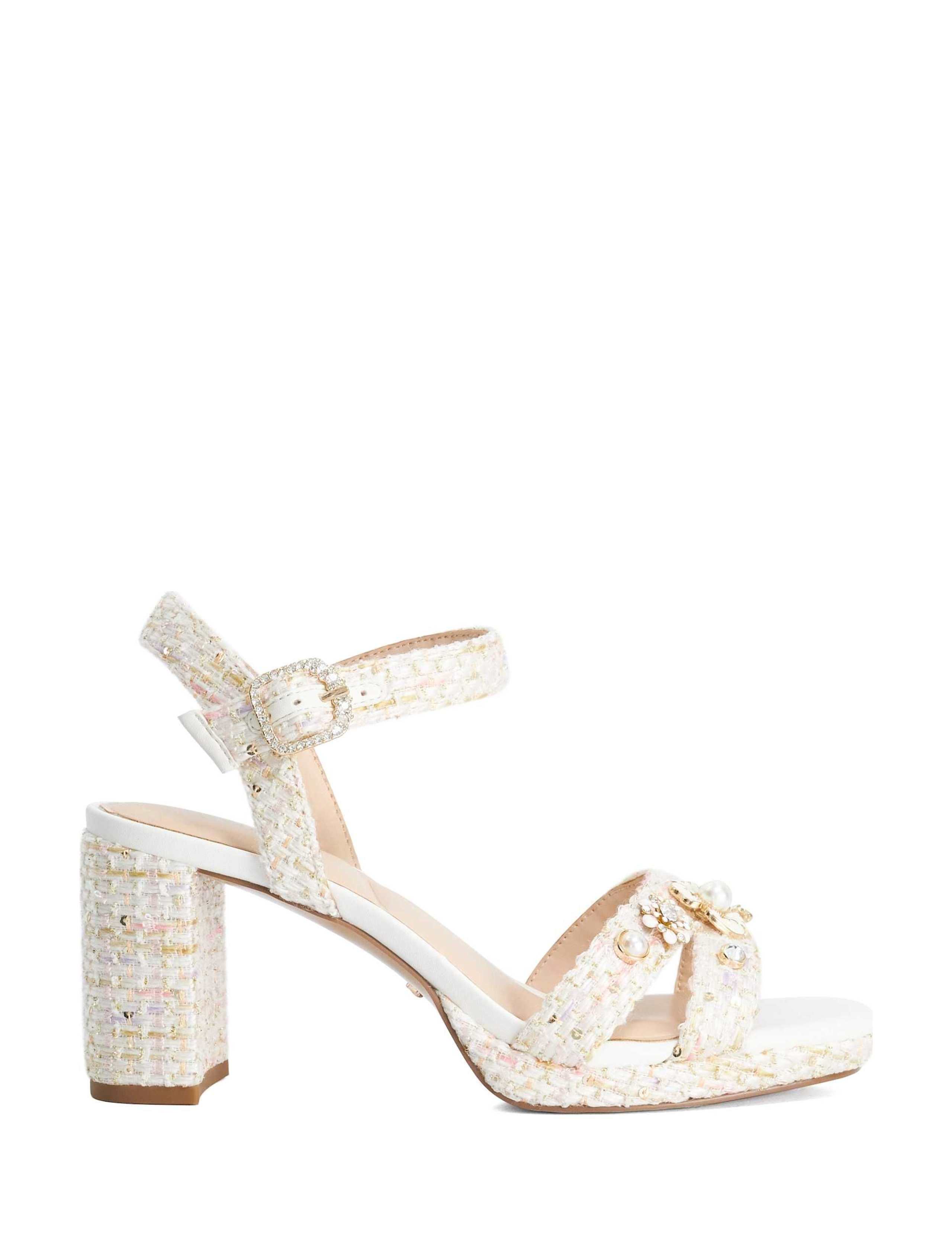Embellished Ankle Strap Block Heel Sandals
