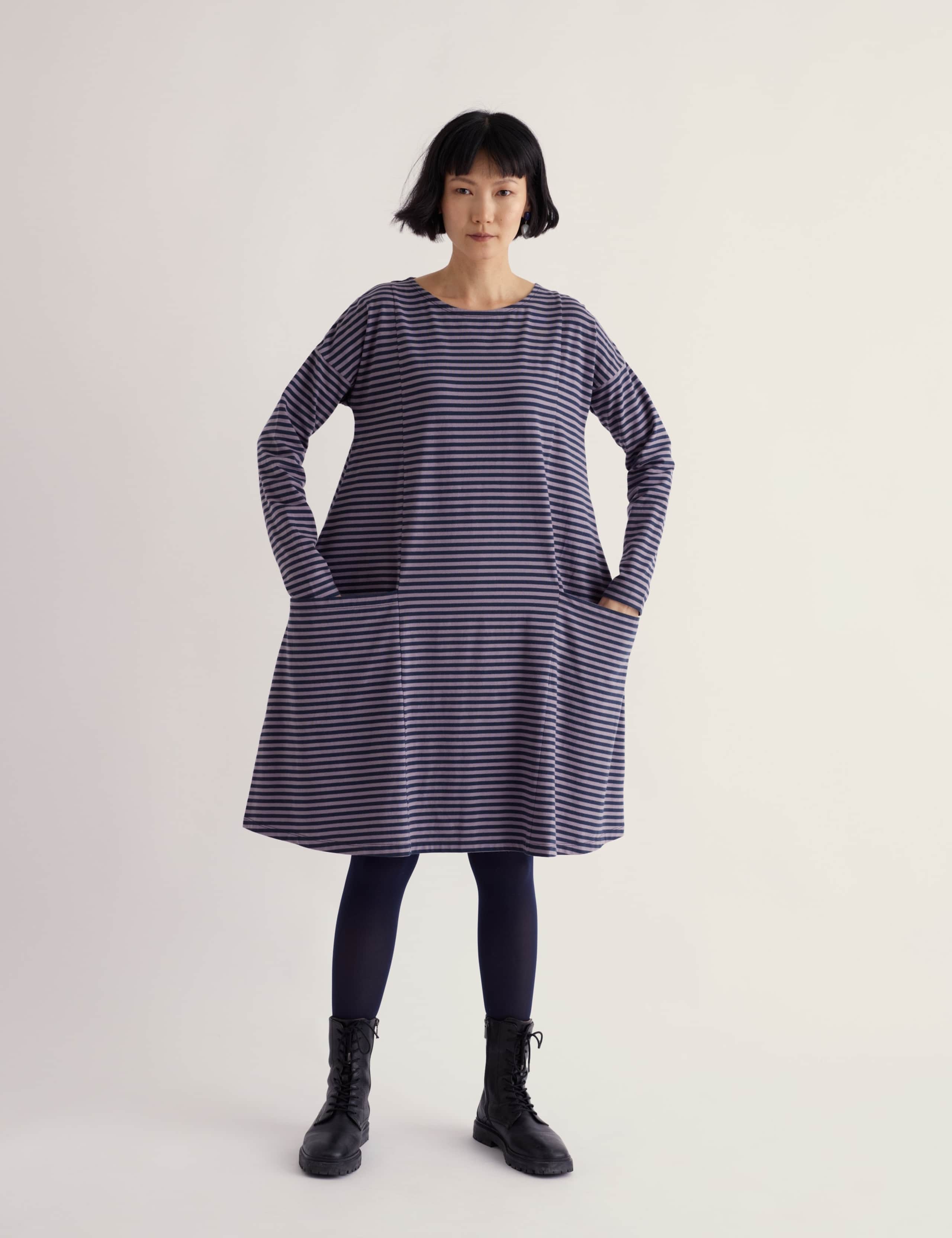 Cotton Rich Striped Knee Length Shift Dress