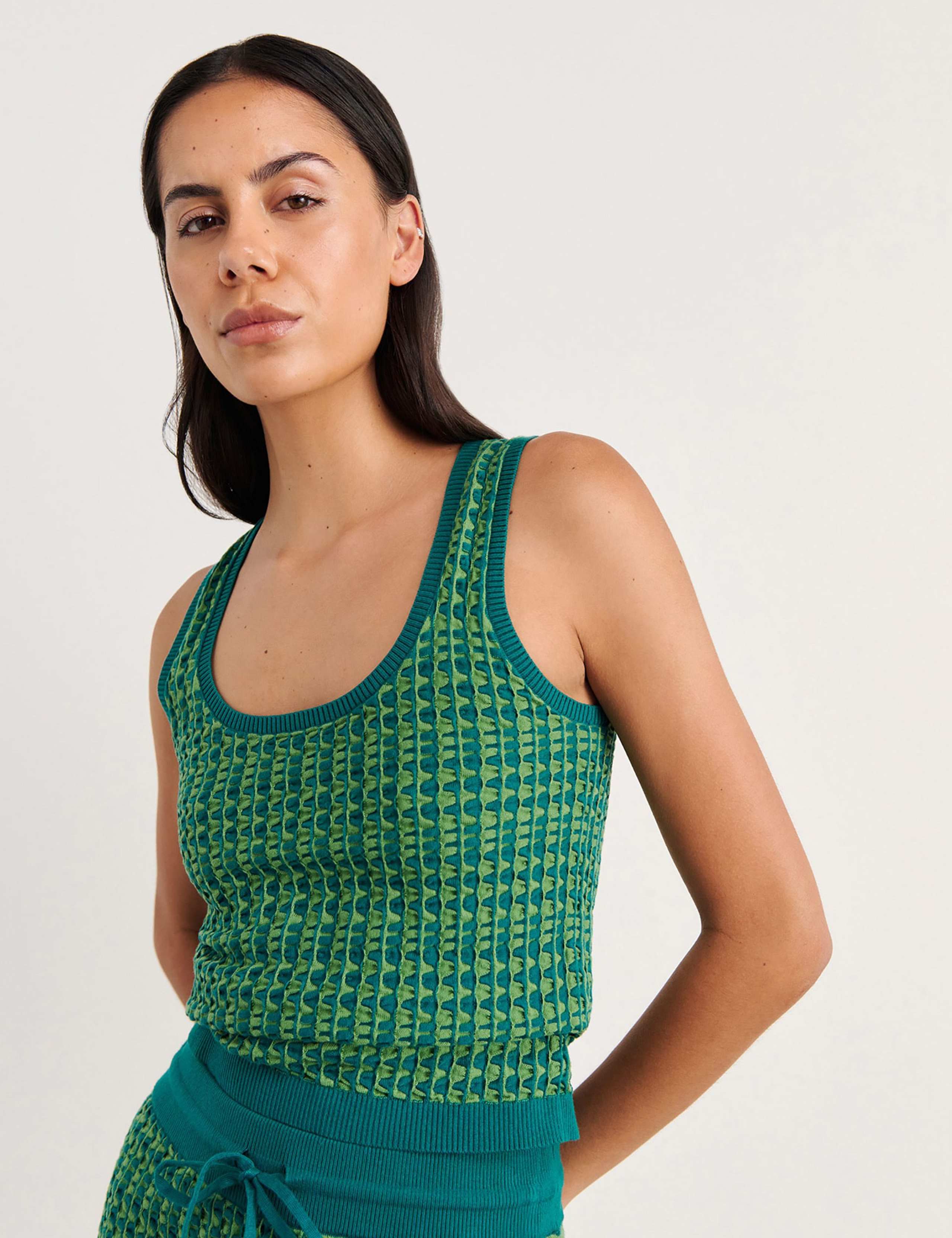 Pure Cotton Textured Scoop Neck Knitted Vest