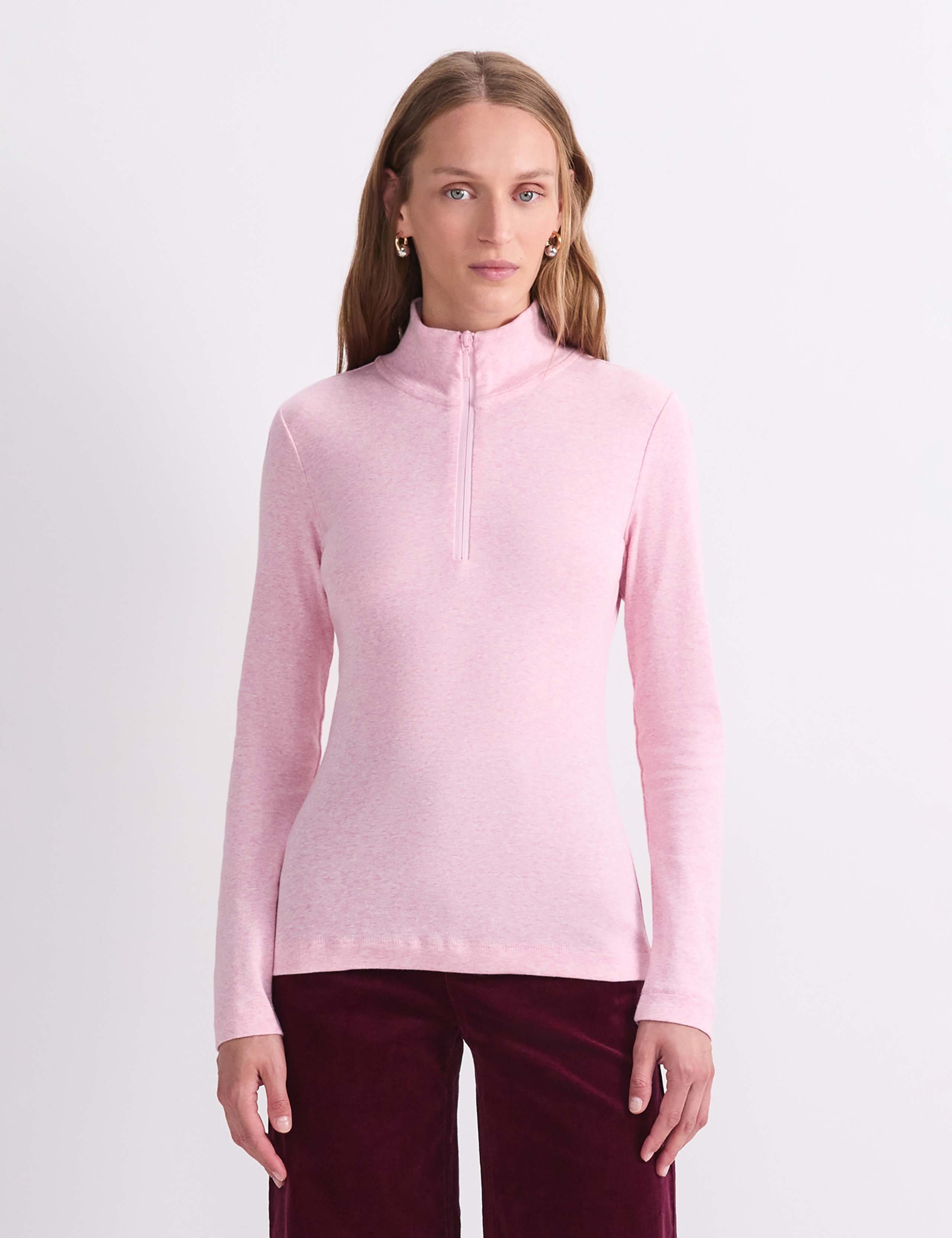 Pure Cotton Zip Funnel Neck Top