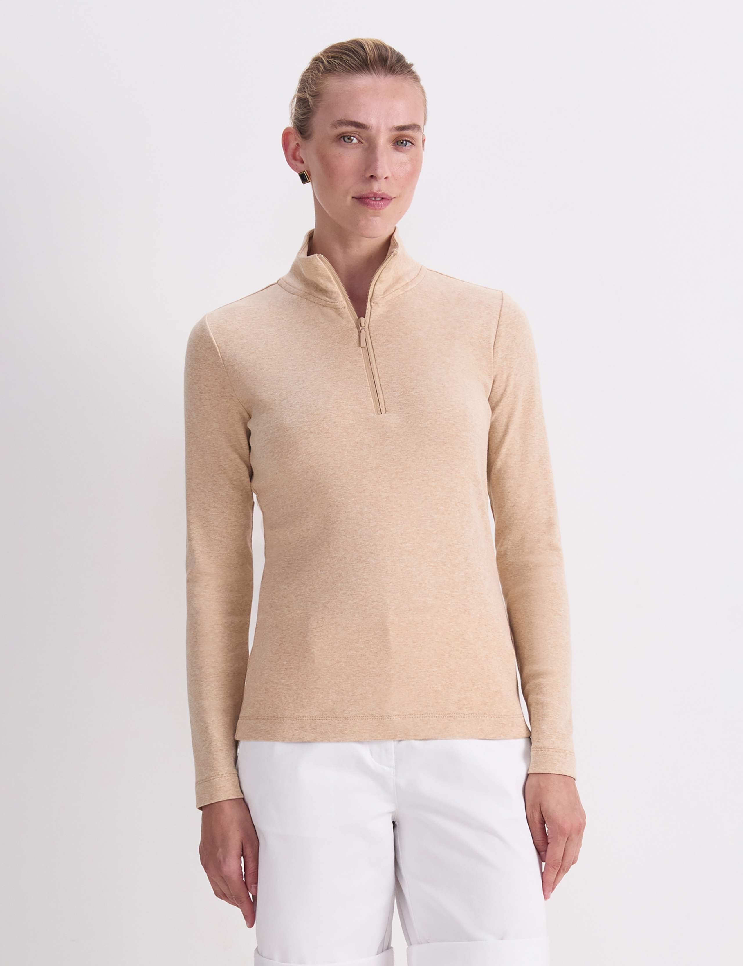 Pure Cotton Zip Funnel Neck Top