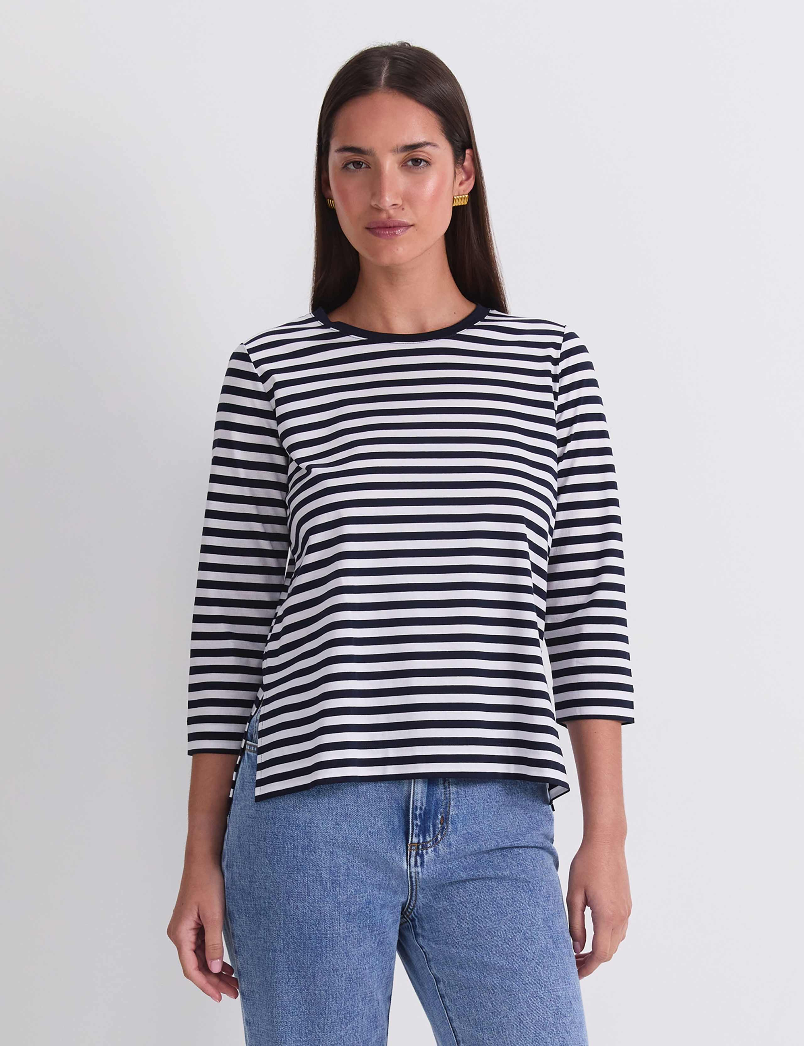 Mercerised Cotton Three-Quarter Sleeve Top