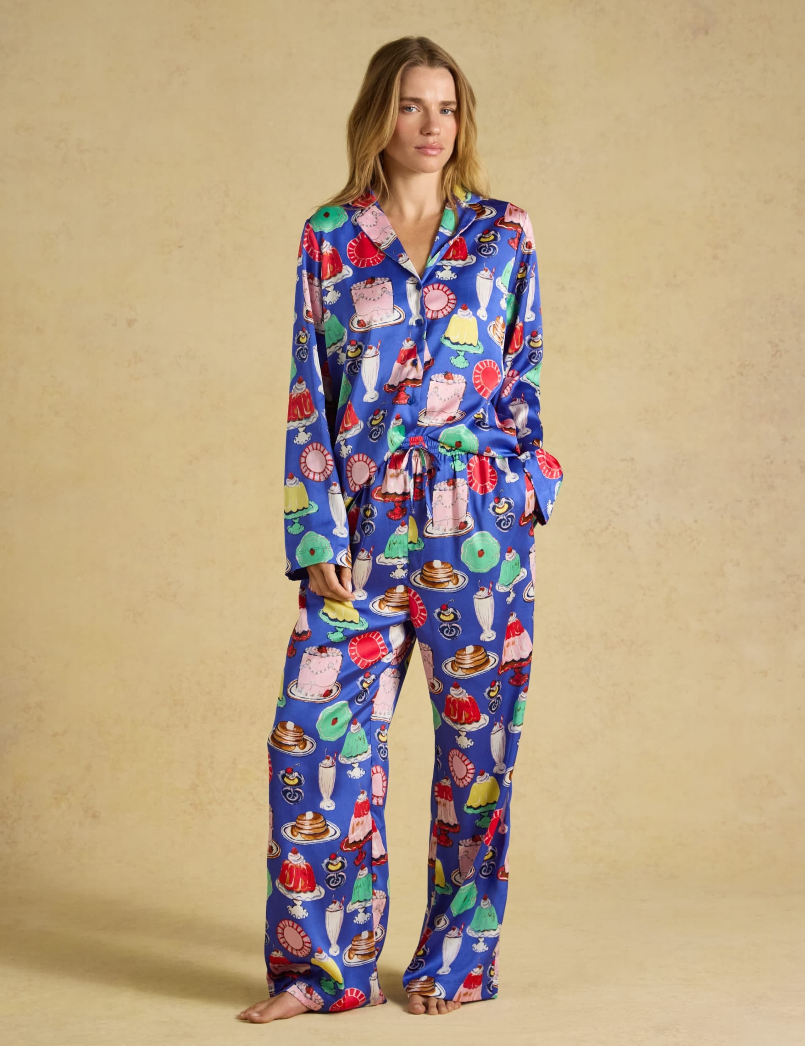 Printed Satin Two Piece Pyjama Set