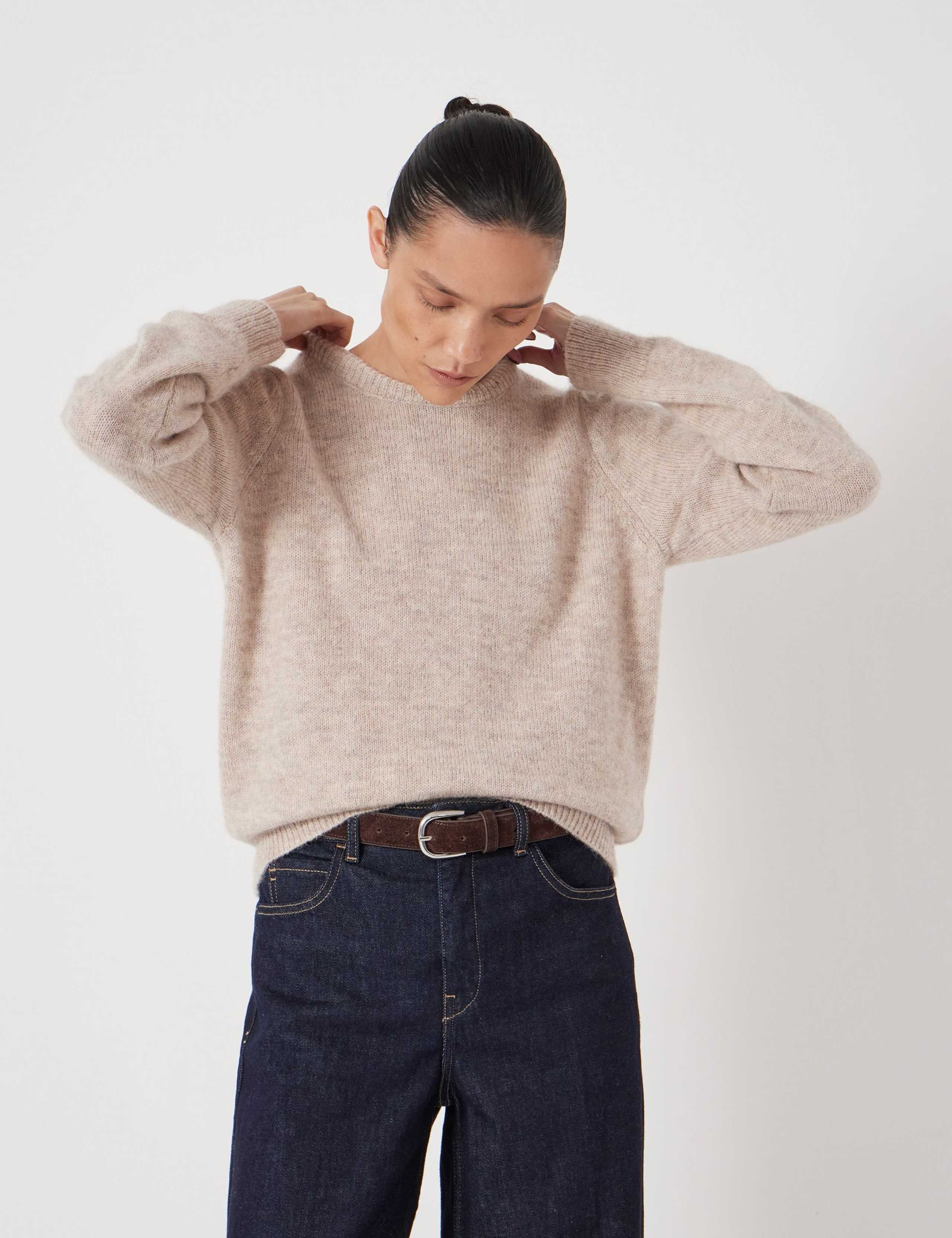 Alpaca Blend Crew Neck Puff Shoulder Jumper