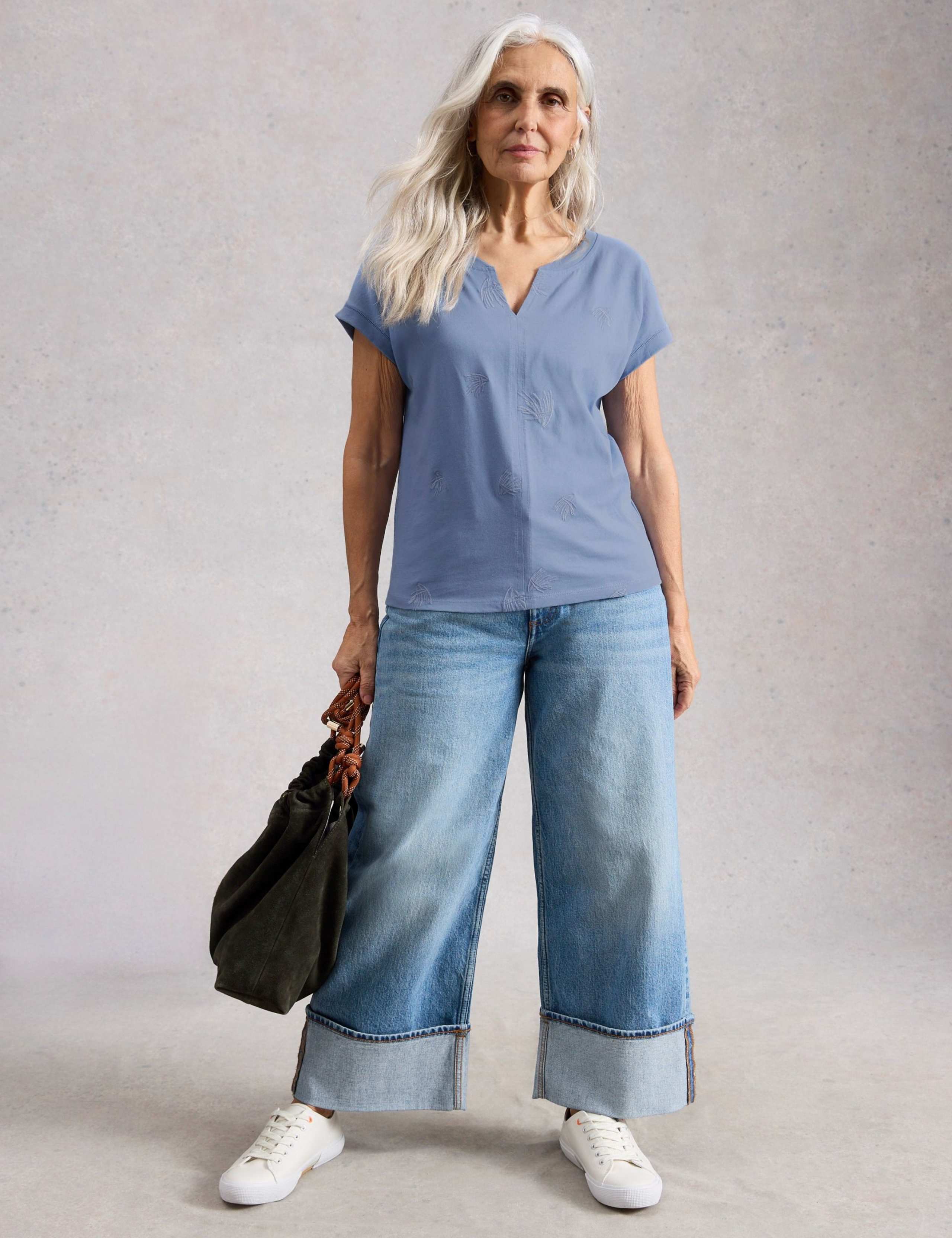 Embroidered Notch Neck T-Shirt