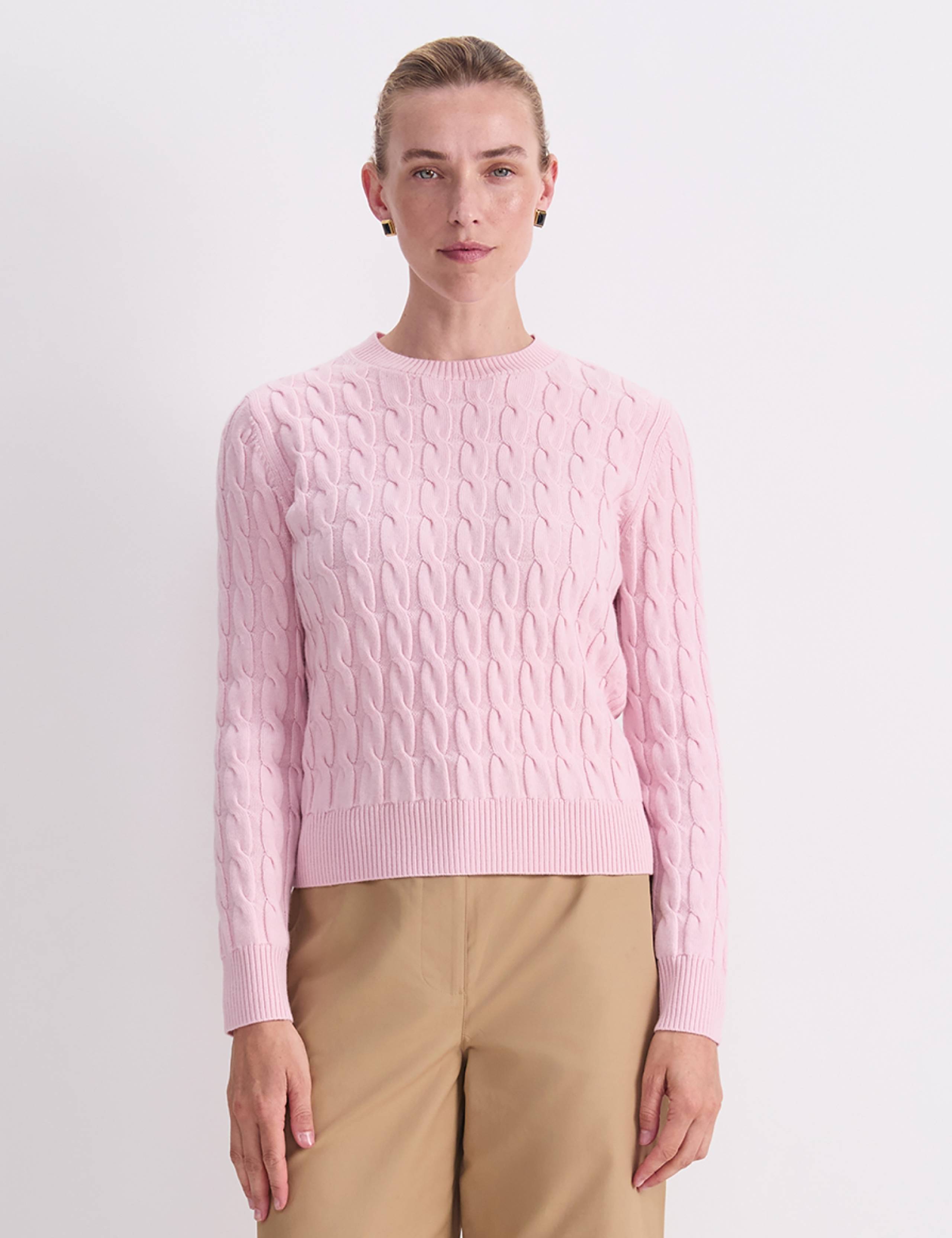 Pure Merino Wool Cable Knit Crew Neck Jumper