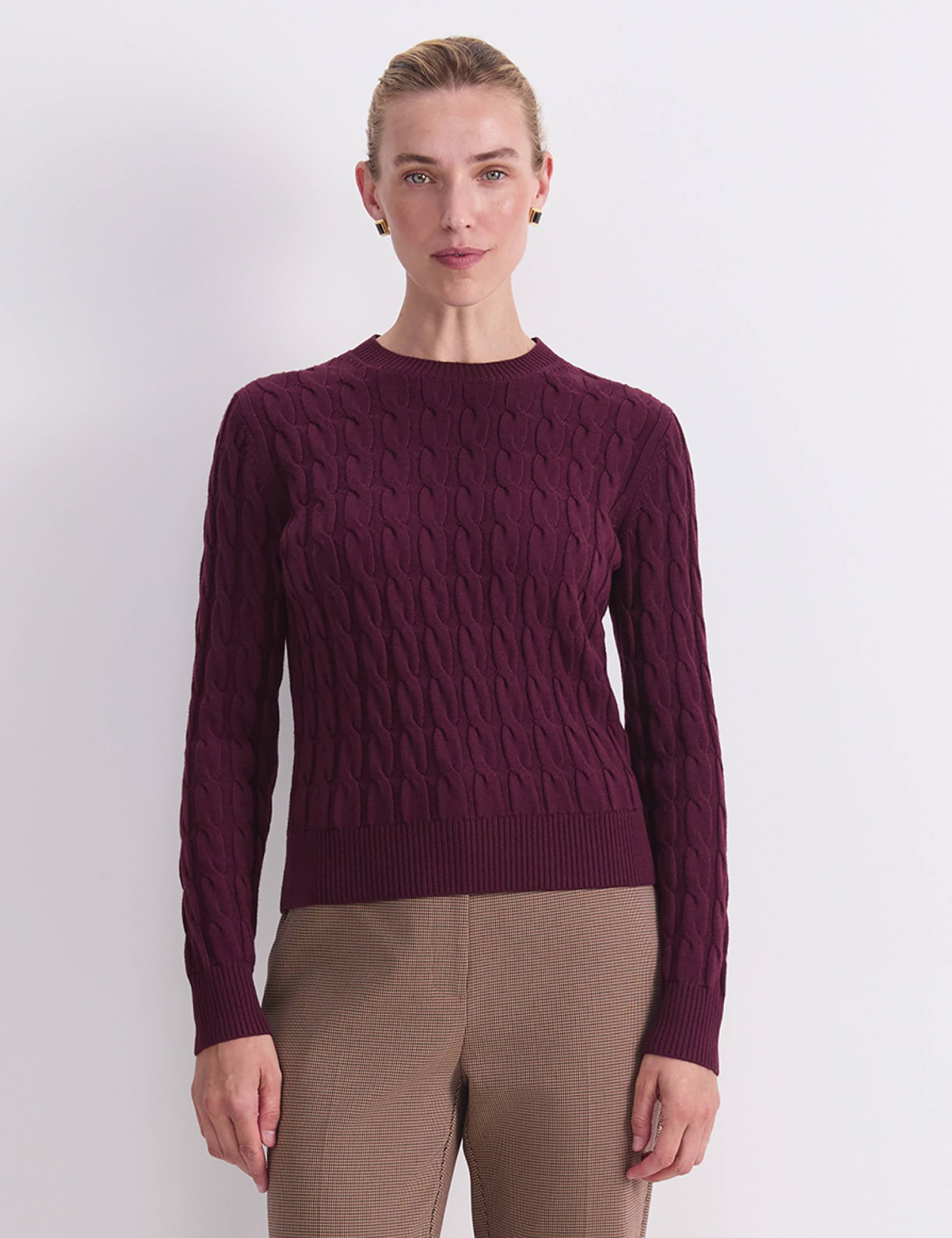Pure Merino Wool Cable Knit Crew Neck Jumper