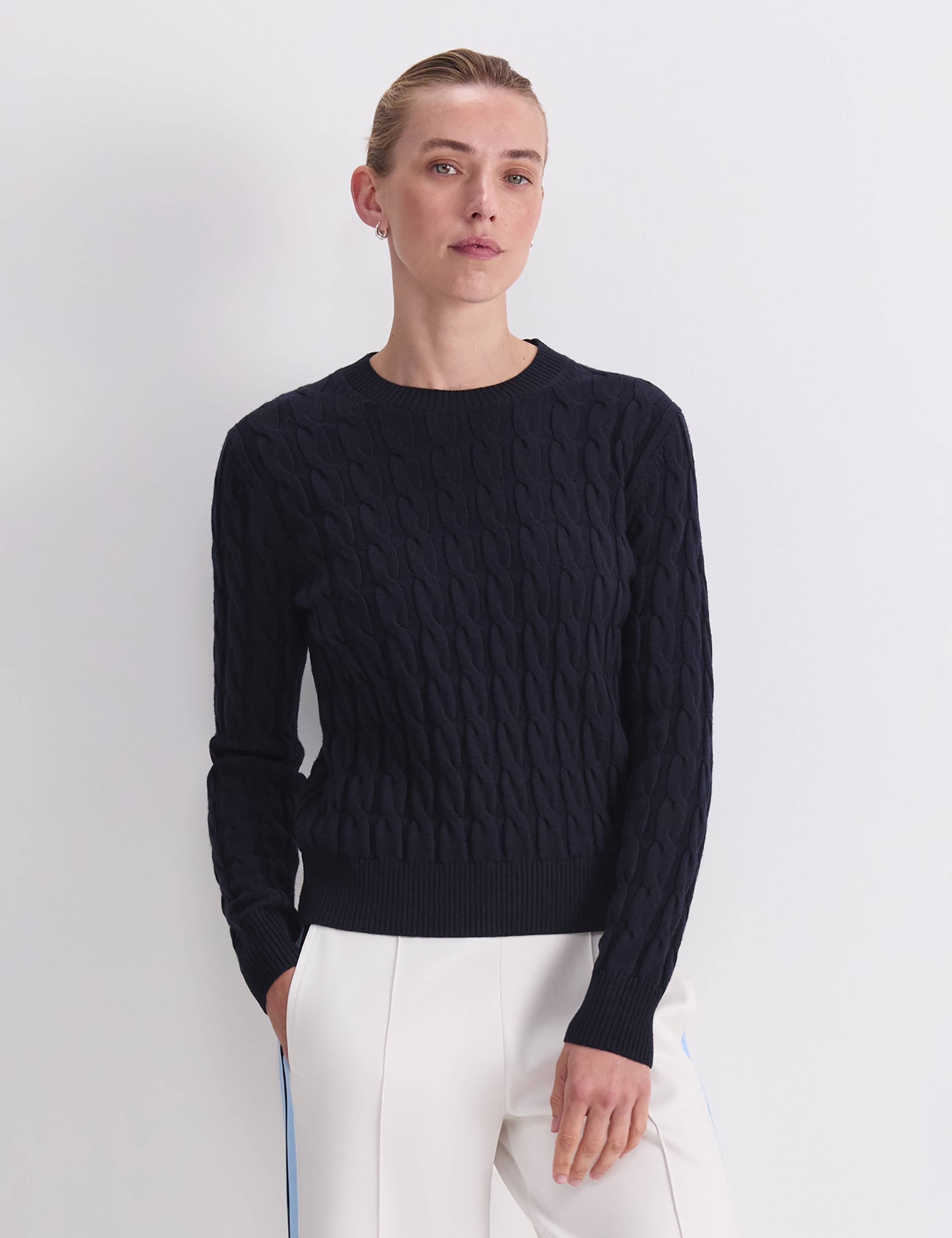 Pure Merino Wool Cable Knit Crew Neck Jumper
