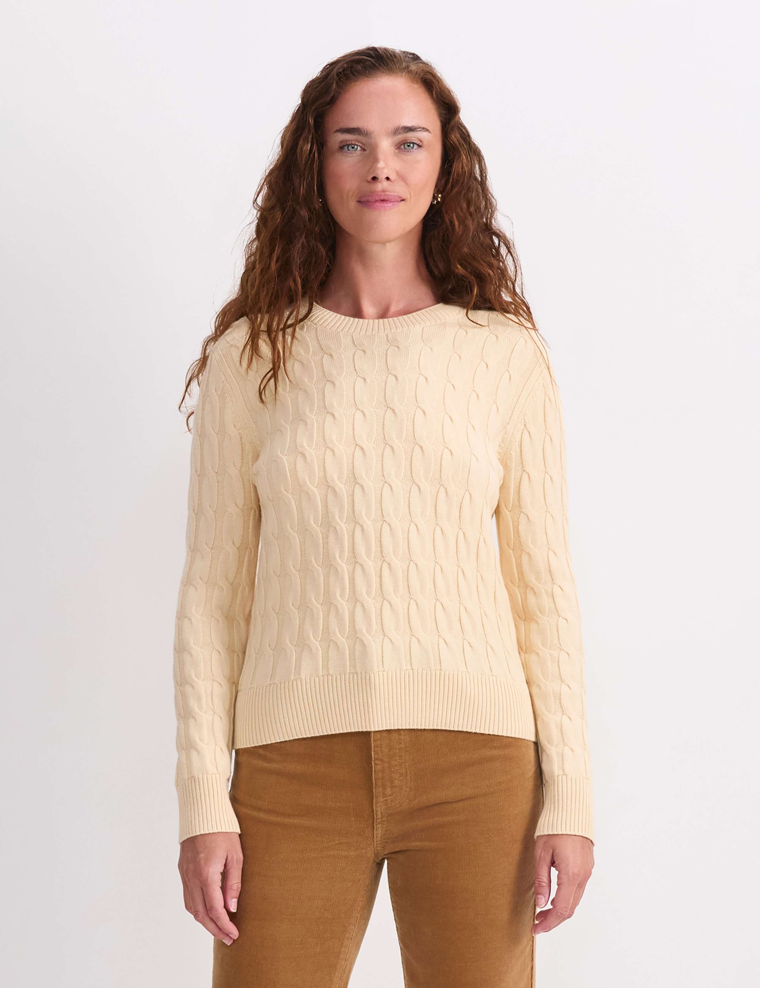 Pure Merino Wool Cable Knit Crew Neck Jumper