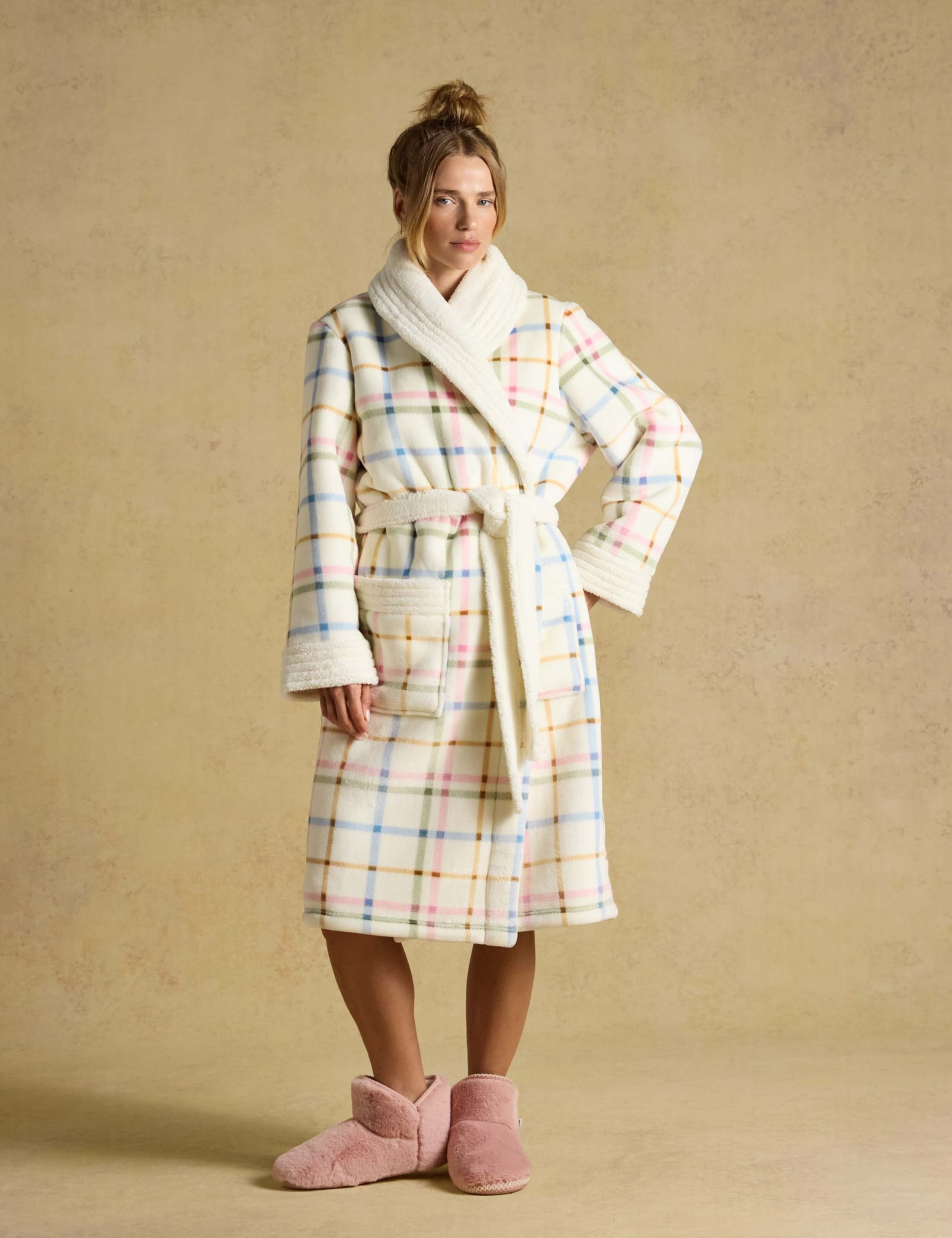 Fleece Checked Tie Dressing Gown