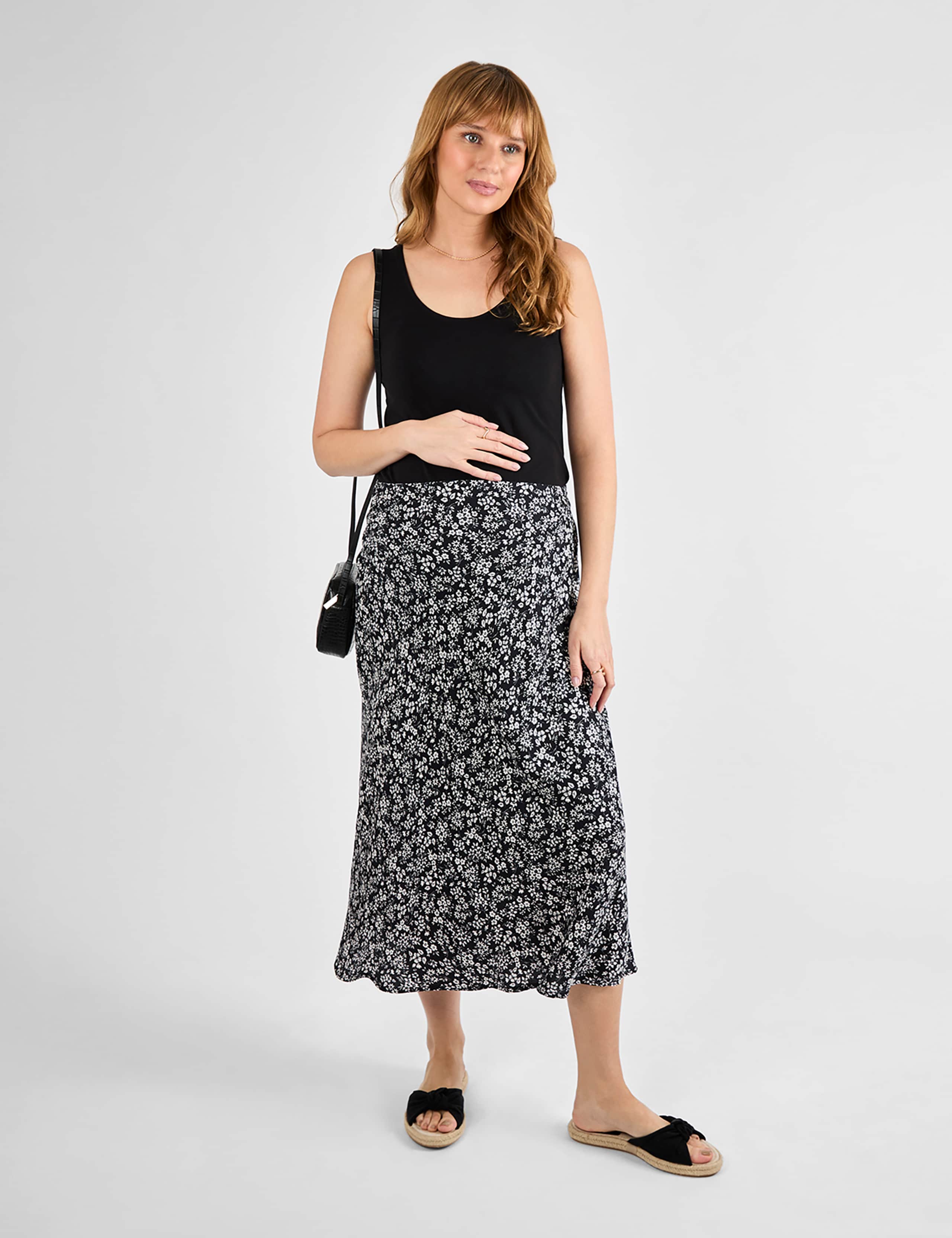 Maternity Floral Over Bump Midi Pencil Skirt