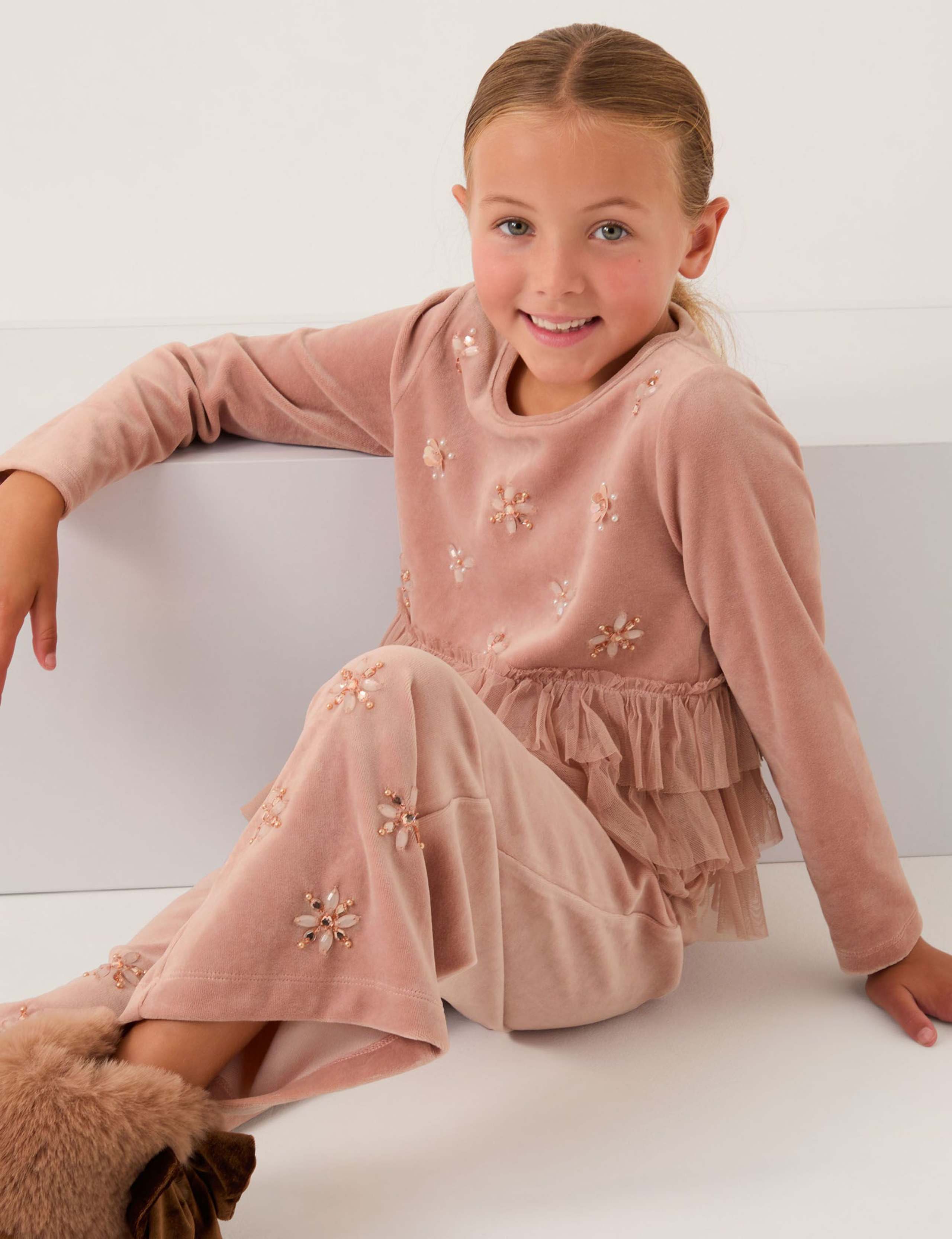 Cotton Rich Embellished Tulle Velour Top (5-15 Yrs)