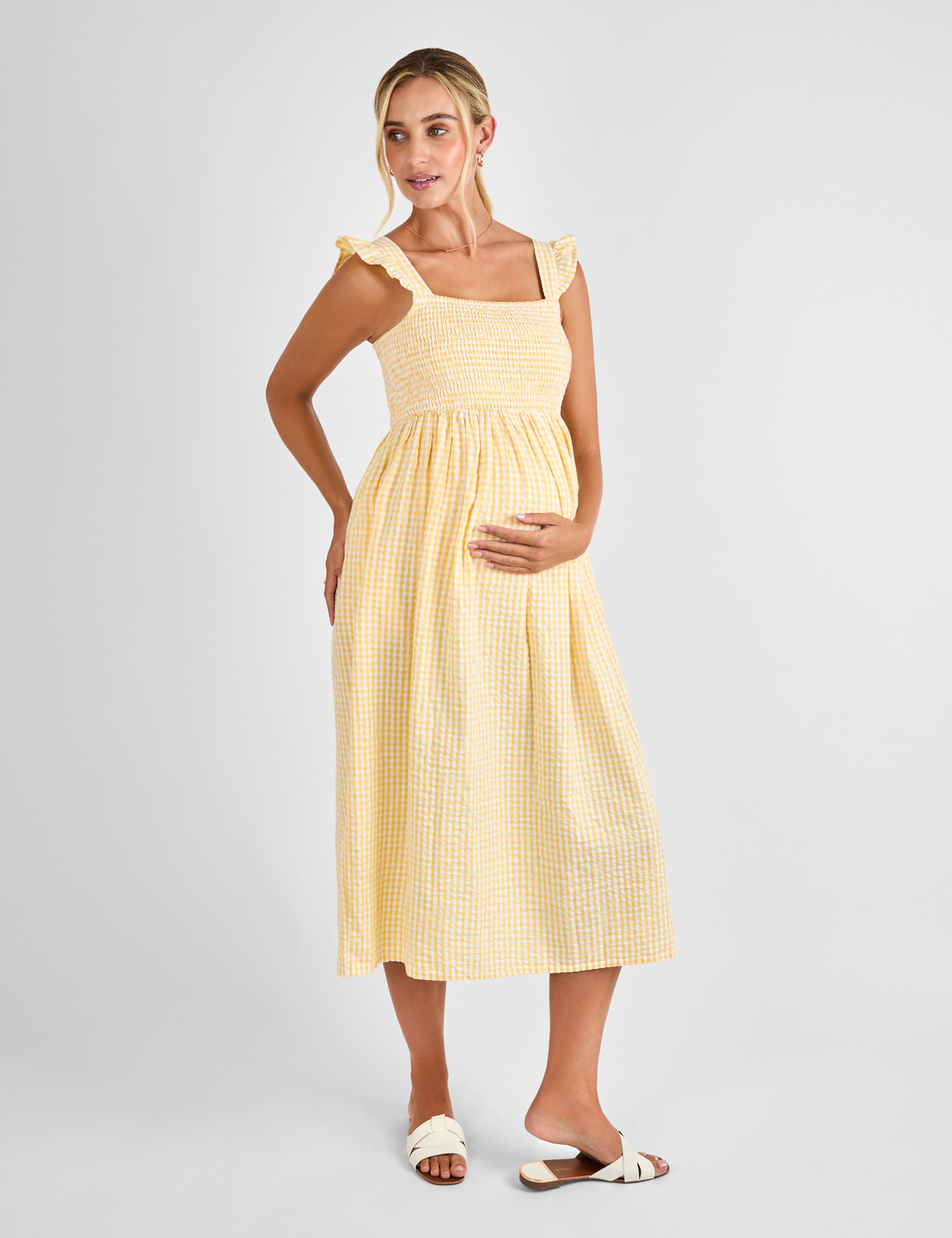 Maternity Pure Cotton Gingham Midi Smock Dress