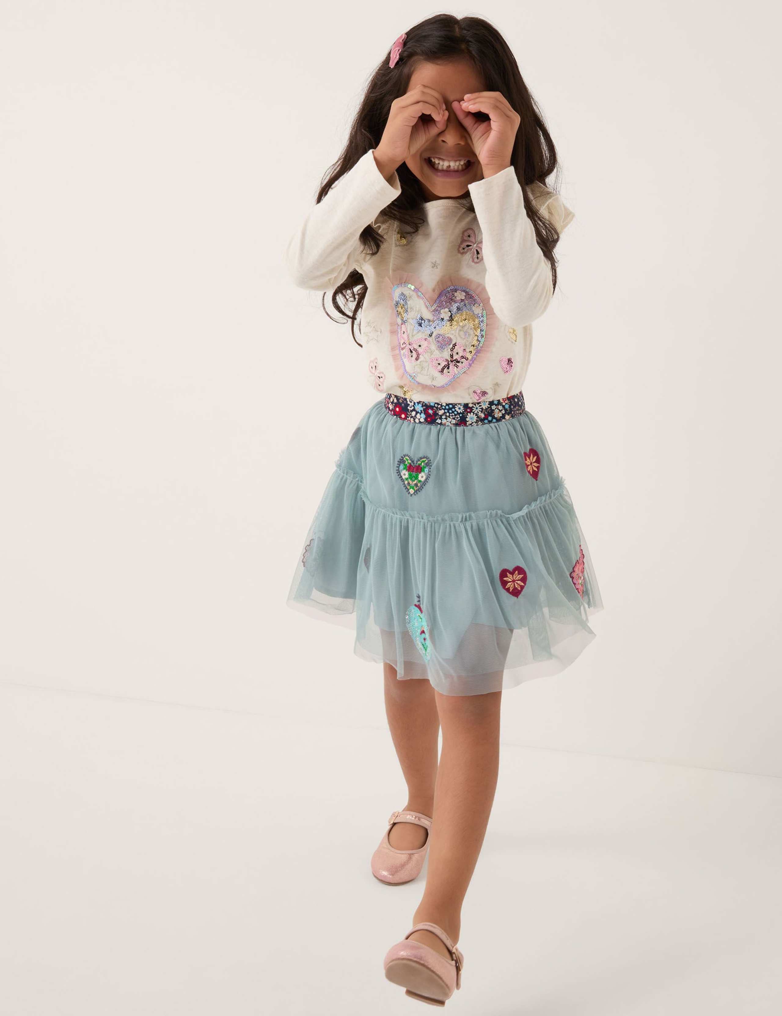Heart Embellished Tulle Skirt (3-13 Yrs)