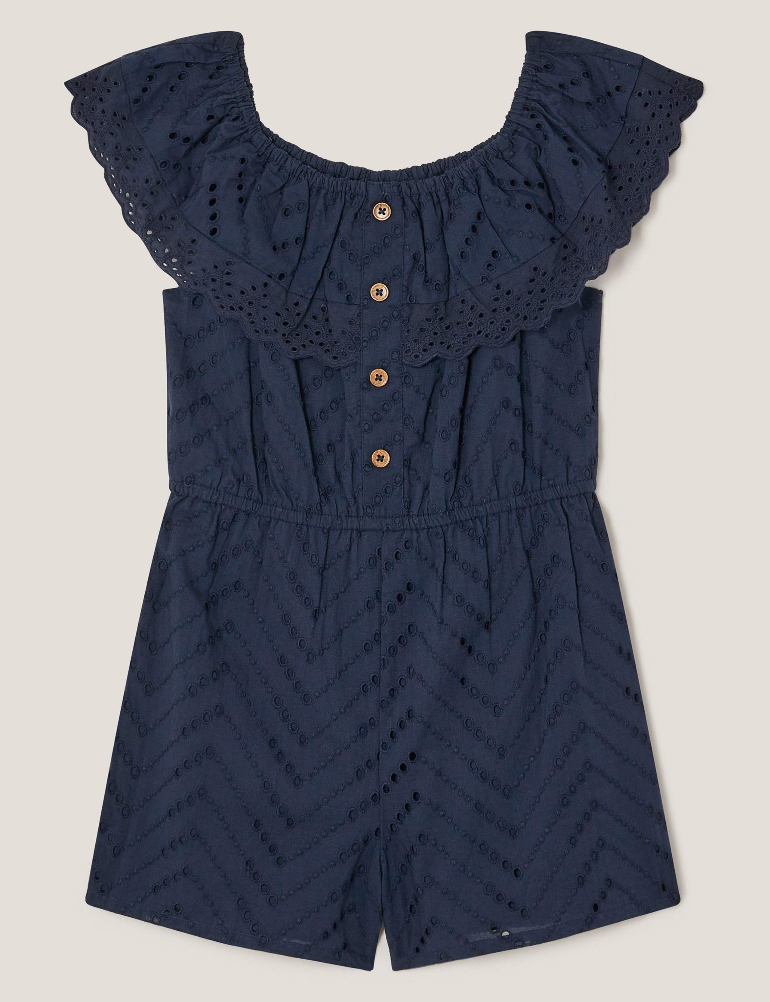 Pure Cotton Broderie Playsuit (3-13 Yrs)