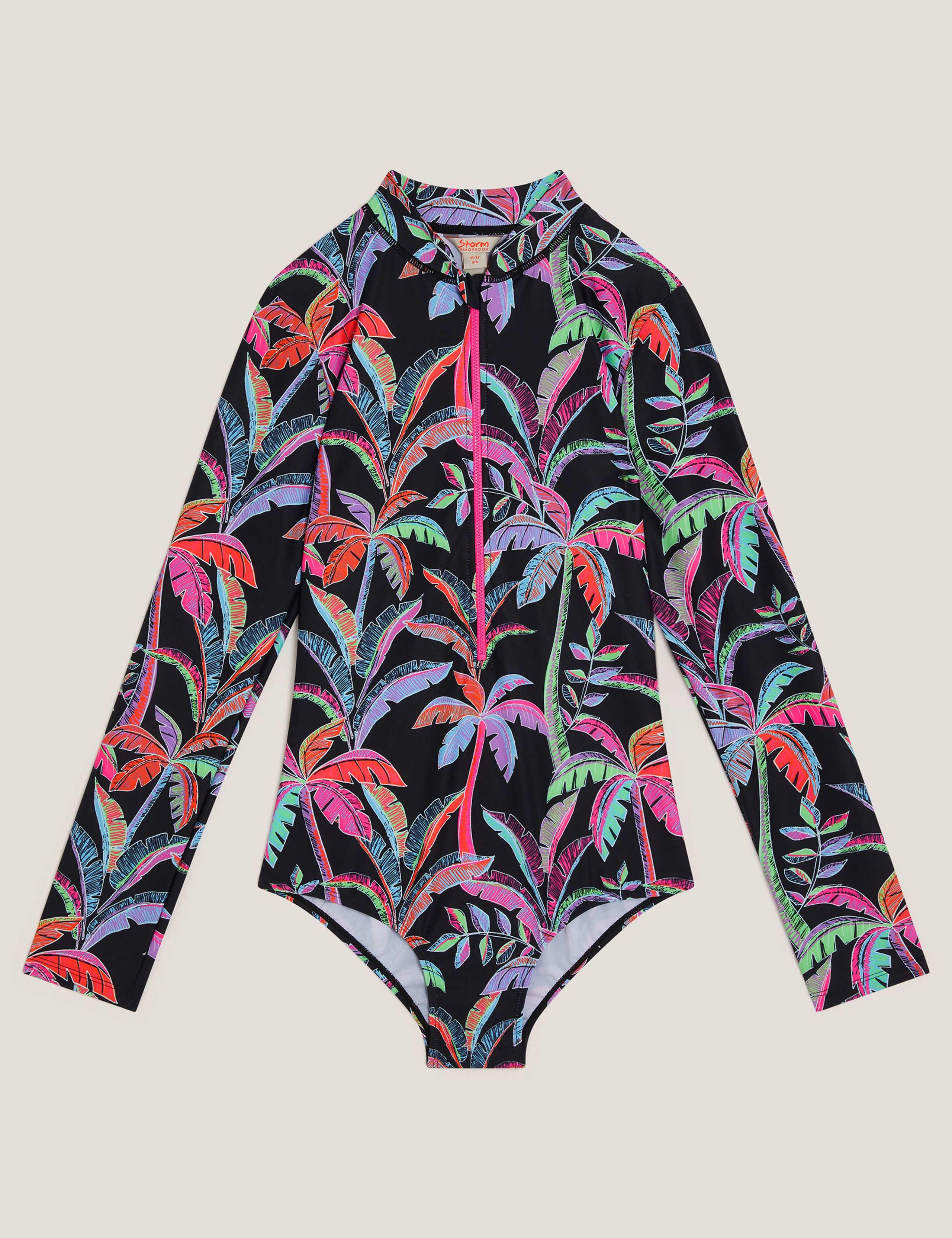 Palm Tree Print Long Sleeve Swimsuit (7-15 Yrs)