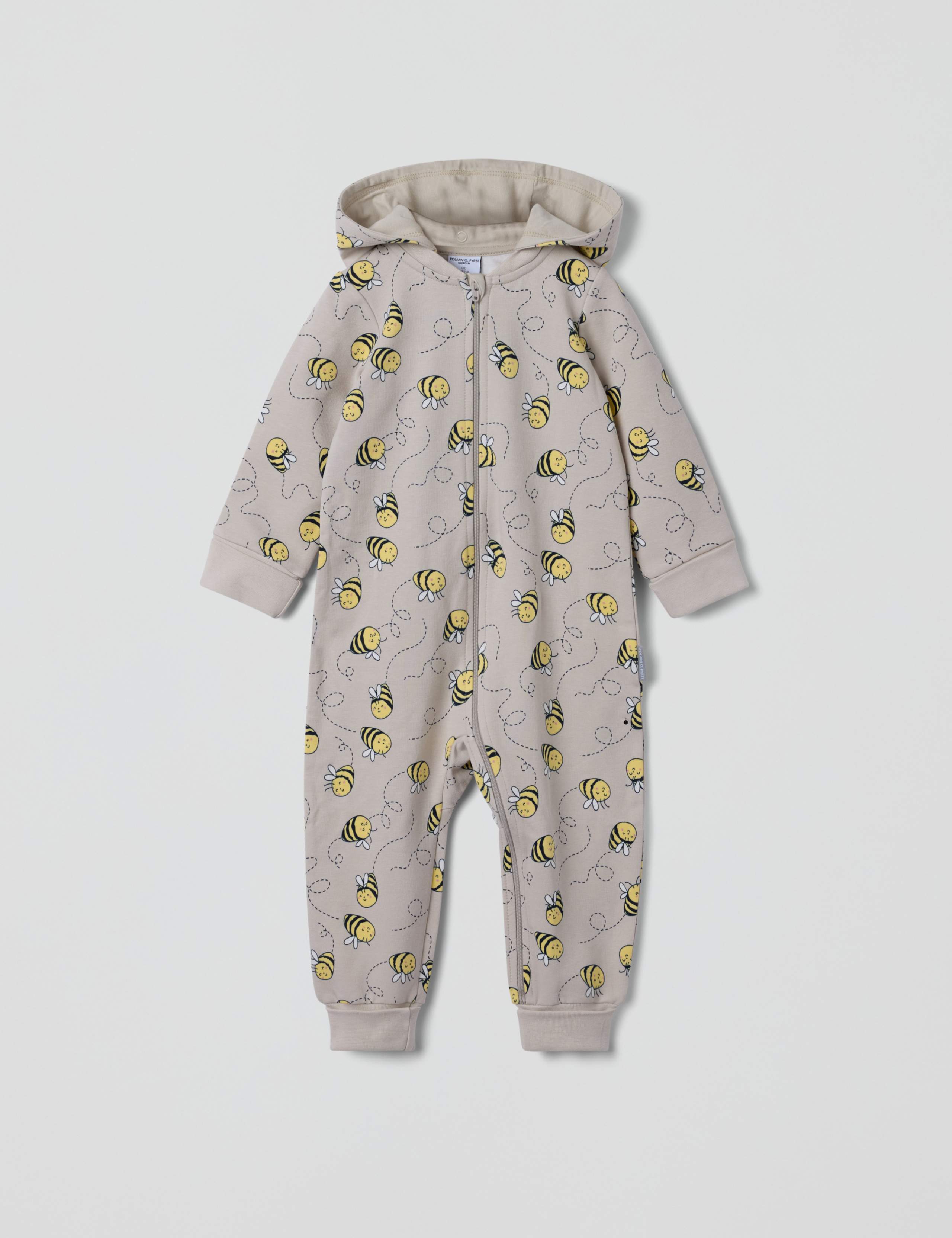Cotton Rich Bee Print Hooded Zip All In One (1-12 Mths)