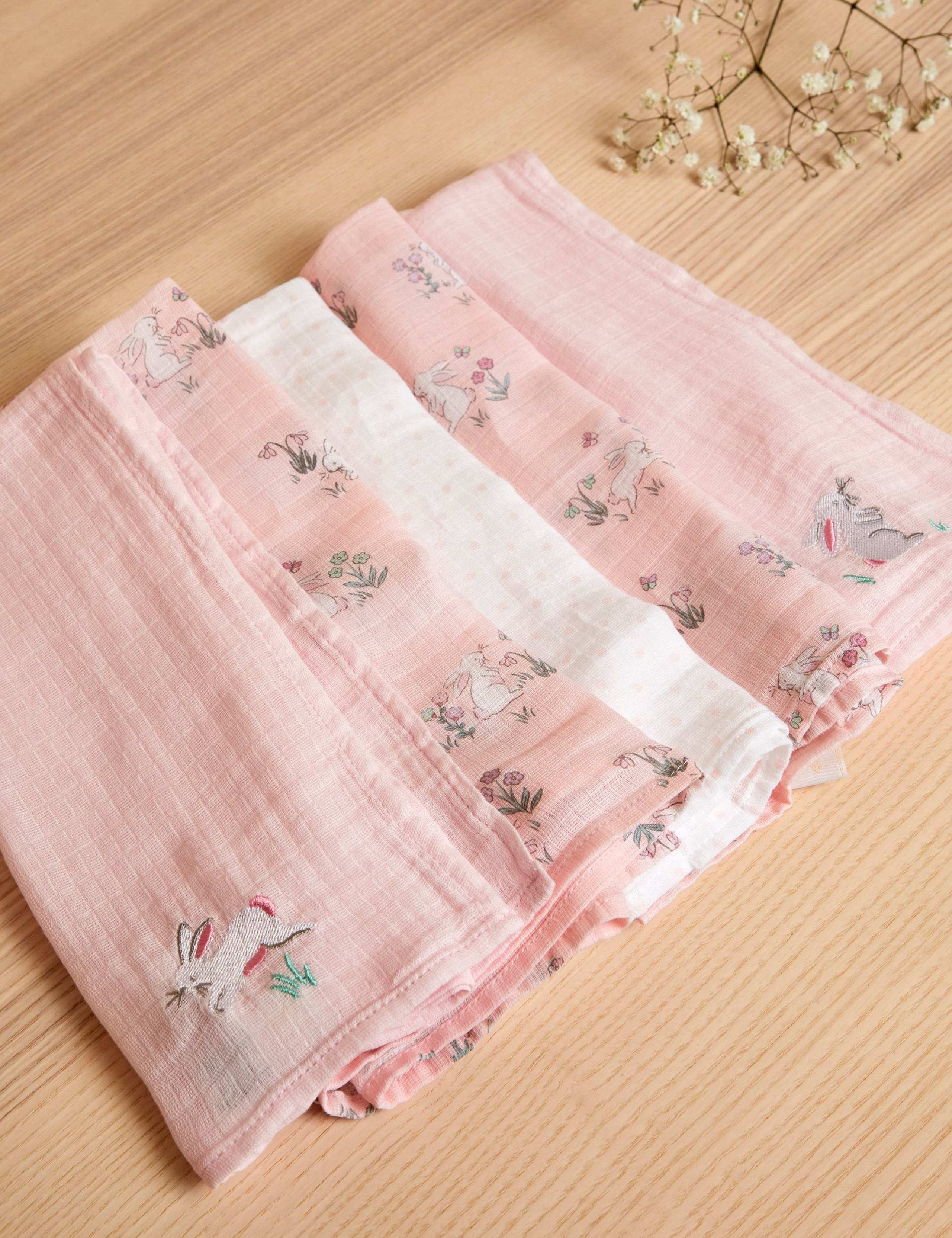 5pk Pure Cotton Bunny Muslin Squares