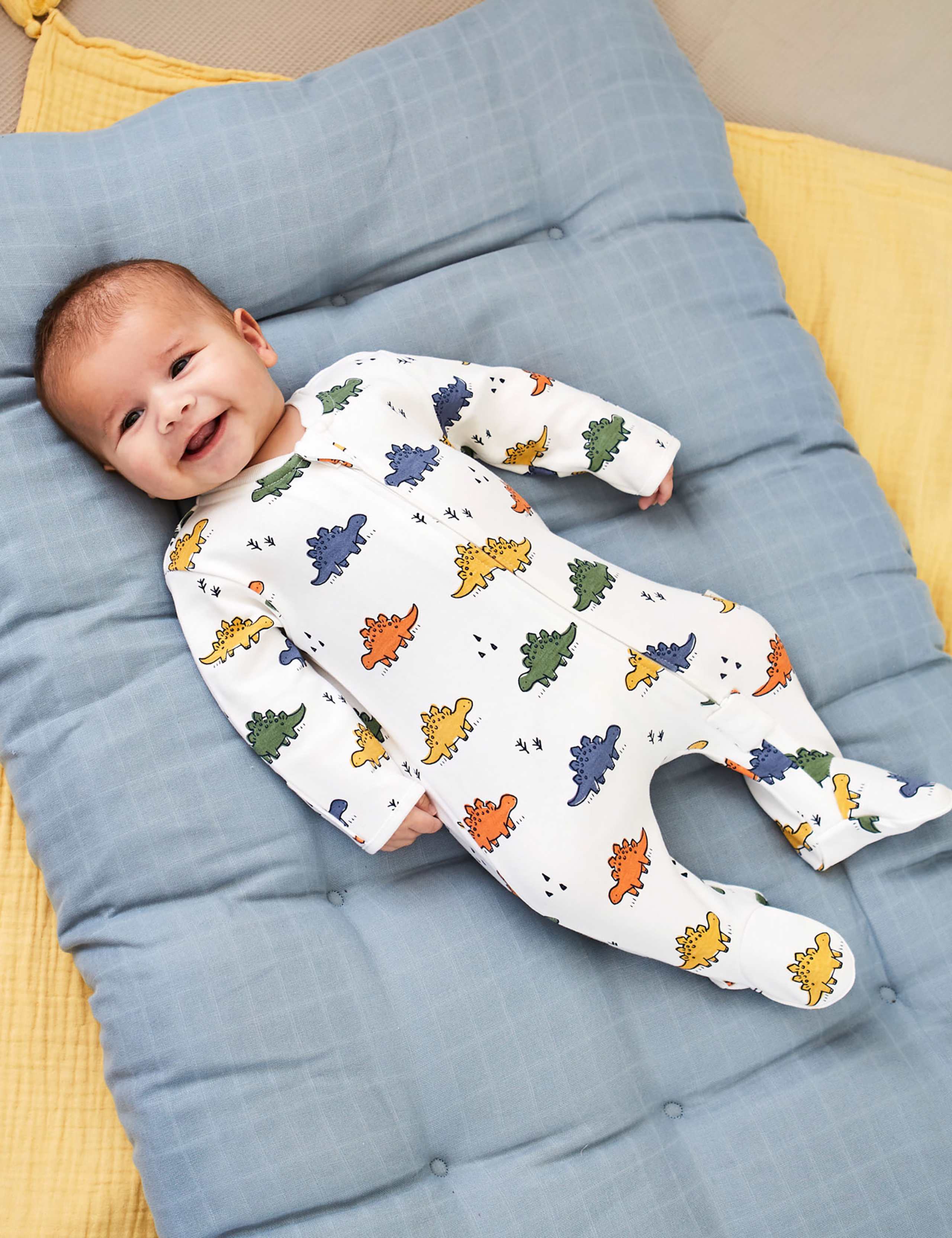 Pure Cotton Dinosaur Print Sleepsuit (0-18 Mths)