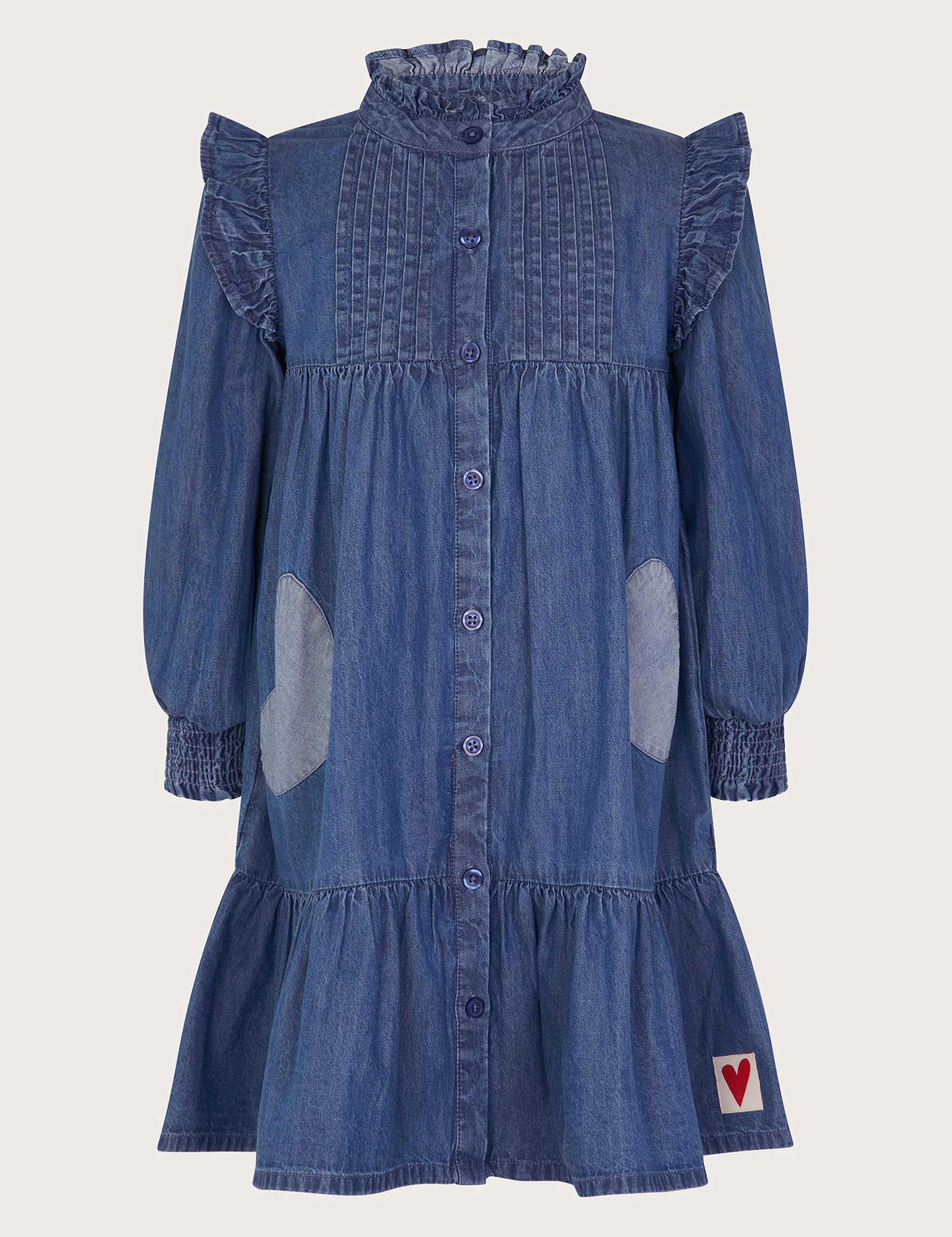 Chambray Denim Pintuck Heart Dress (3-13 Yrs)