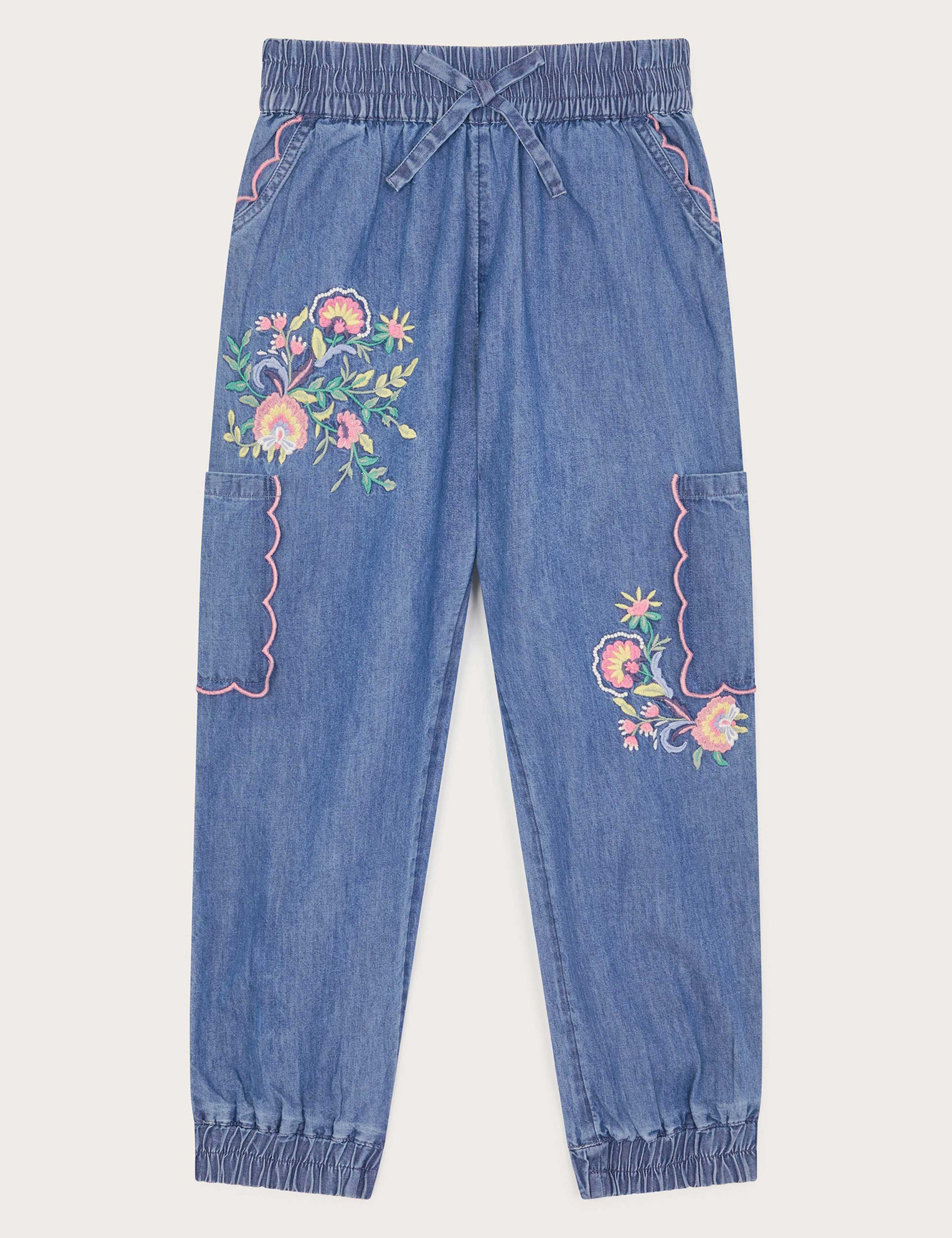 Pure Cotton Embroidered Cargo Trousers (5-13 Yrs)