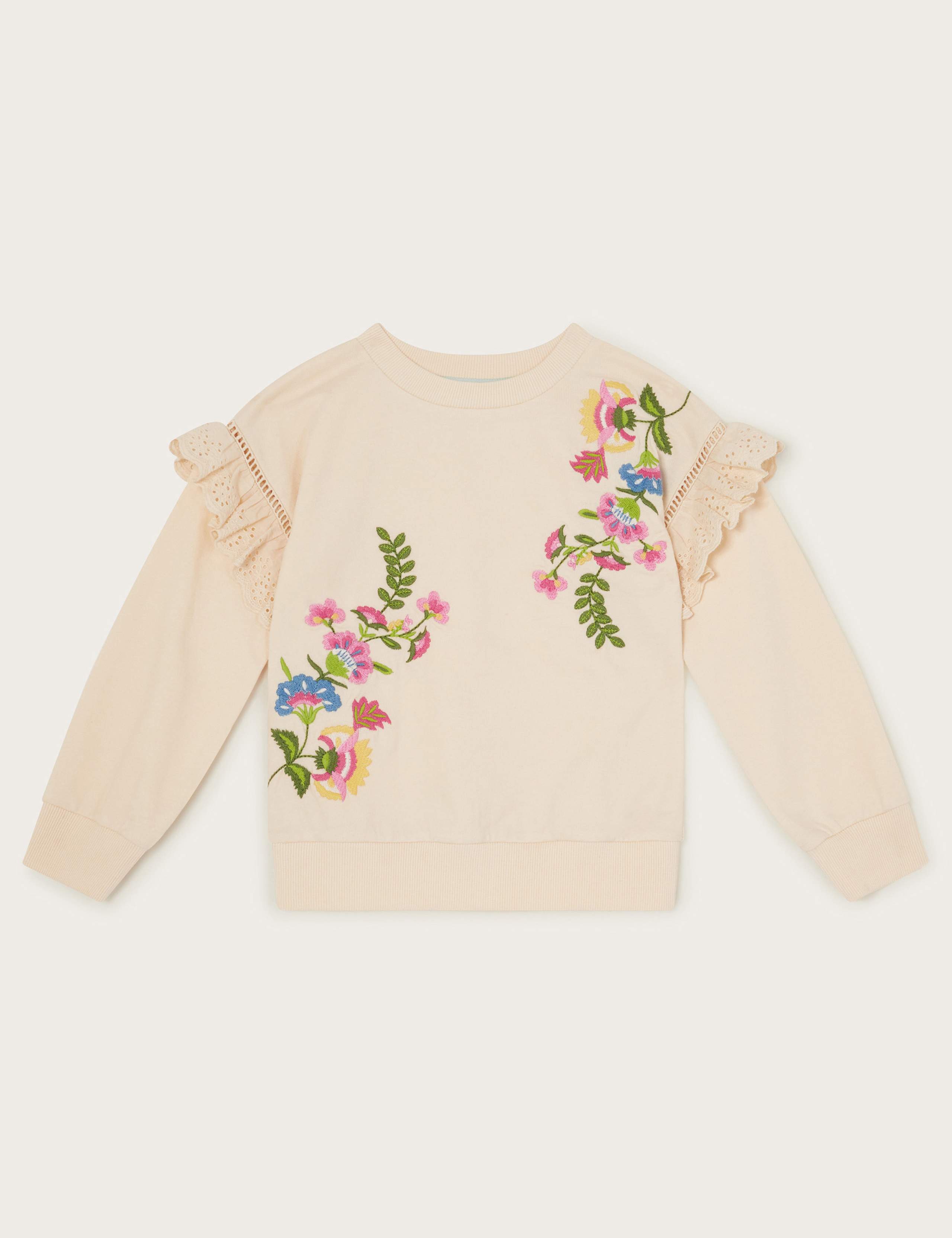 Pure Cotton Flower Embroidered Jumper (3-13 Yrs)